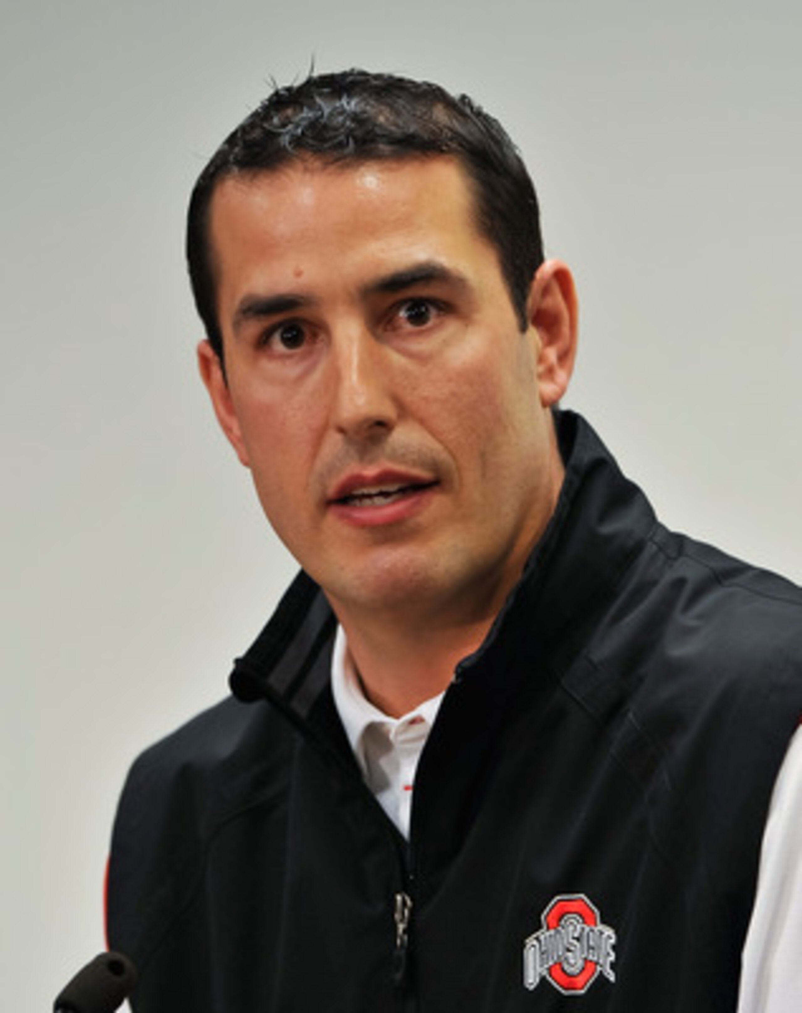 COLUMBUS, OH - MARCH 30:  Assistant Head Coach Luke Fickell speaks to the media during a press conference before the start of Spring practices at the Woody Hayes Athletic Center at The Ohio State University on March 30, 2011 in Columbus, Ohio. Fickell wil