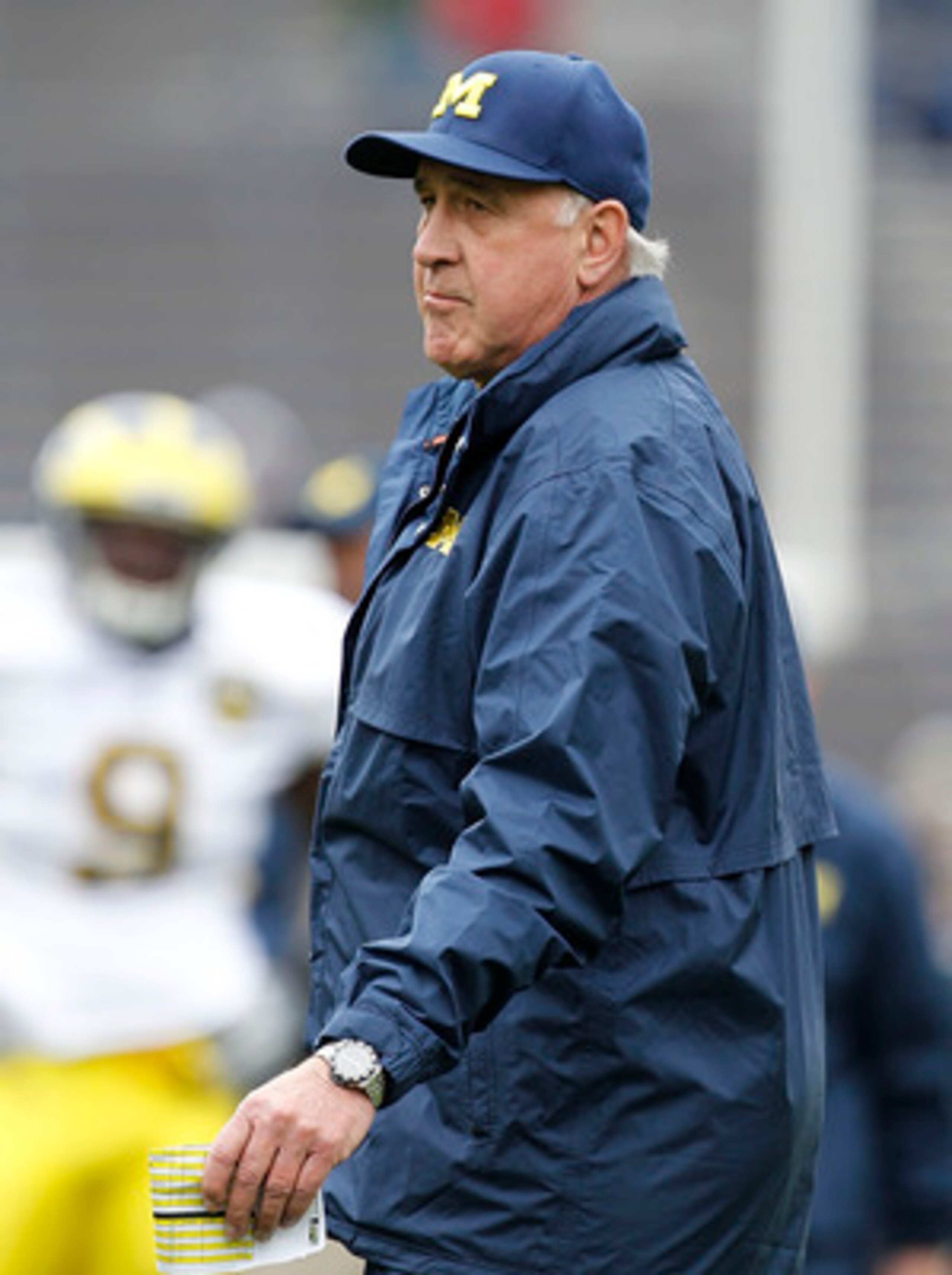 ANN ARBOR, MI - APRIL 16: Defensive Coordinator Greg Mattison watches the action during the annual Spring Game at Michigan Stadium on April 16, 2011 in Ann Arbor, Michigan.  (Photo by Leon Halip/Getty Images)