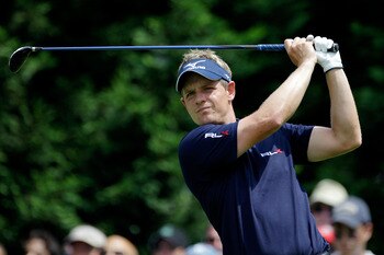BETHESDA, MD - JUNE 18:  Luke Donald of England hits his tee shot on the fifth hole during the third round of the 111th U.S. Open at Congressional Country Club on June 18, 2011 in Bethesda, Maryland.  (Photo by Rob Carr/Getty Images)