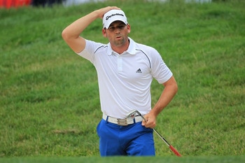 BETHESDA, MD - JUNE 19:  Sergio Garcia of Spain watches a bunker shot on the second hole during the final round of the 111th U.S. Open at Congressional Country Club on June 19, 2011 in Bethesda, Maryland.  (Photo by David Cannon/Getty Images)