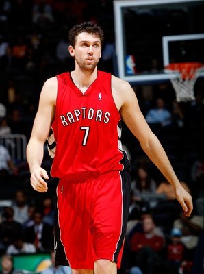ATLANTA - DECEMBER 02:  Andrea Bargnani #7 of the Toronto Raptors against the Atlanta Hawks at Philips Arena on December 2, 2009 in Atlanta, Georgia.  NOTE TO USER: User expressly acknowledges and agrees that, by downloading and/or using this Photograph,
