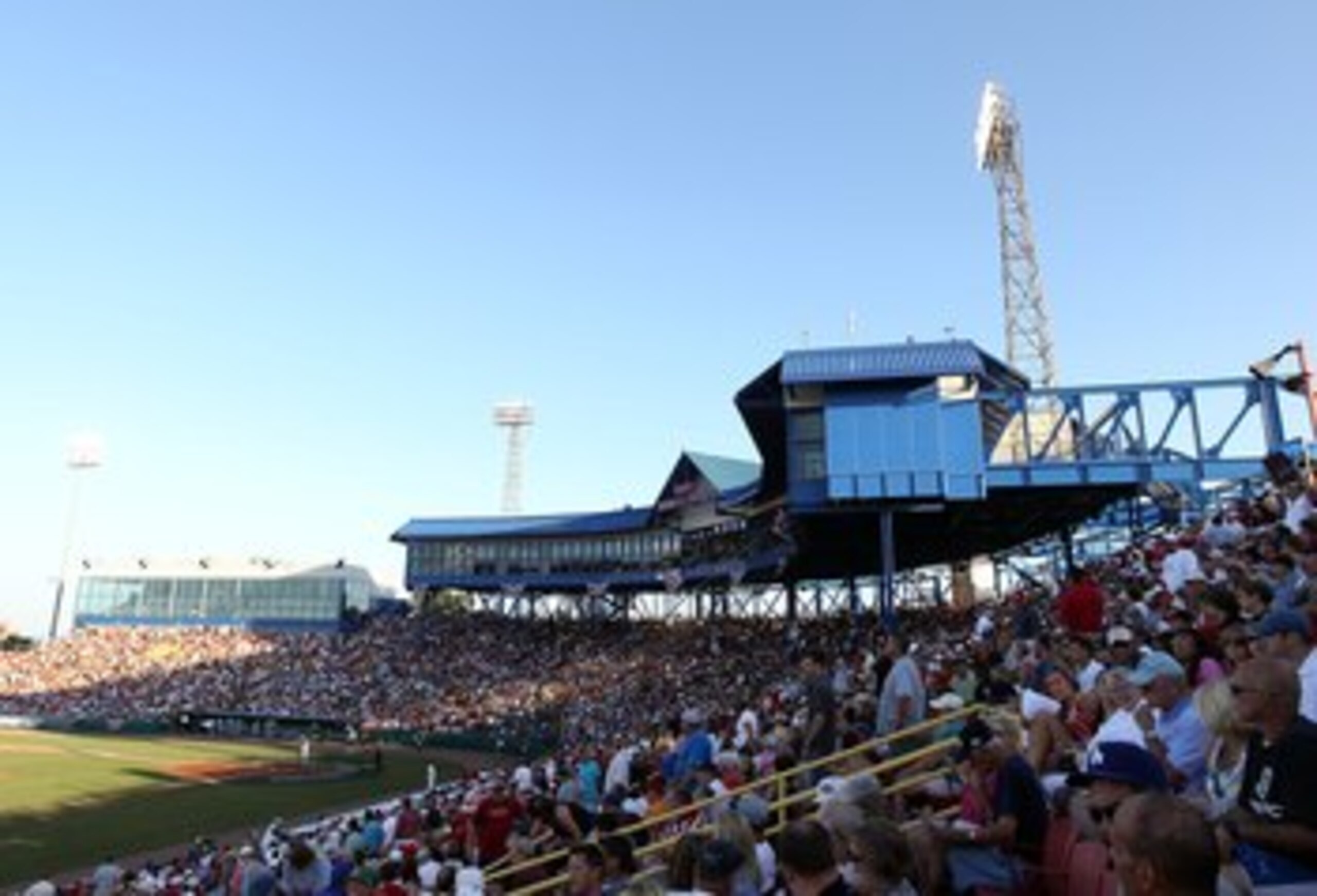OMAHA, NE - JUNE 29:  General view of the Rosenblatt Stadium press box and fans during game 2 of the men's 2010 NCAA College Baseball World Series between the UCLA Bruins and the South Carolina Gamecocks on June 29, 2010 in Omaha, Nebraska. The Gamecocks