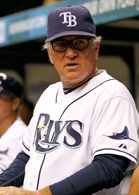 ST. PETERSBURG, FL - JUNE 17:  Manager Joe Maddon #70 of the Tampa Bay Rays directs his team against the Florida Marlins during the game at Tropicana Field on June 17, 2011 in St. Petersburg, Florida.  (Photo by J. Meric/Getty Images)