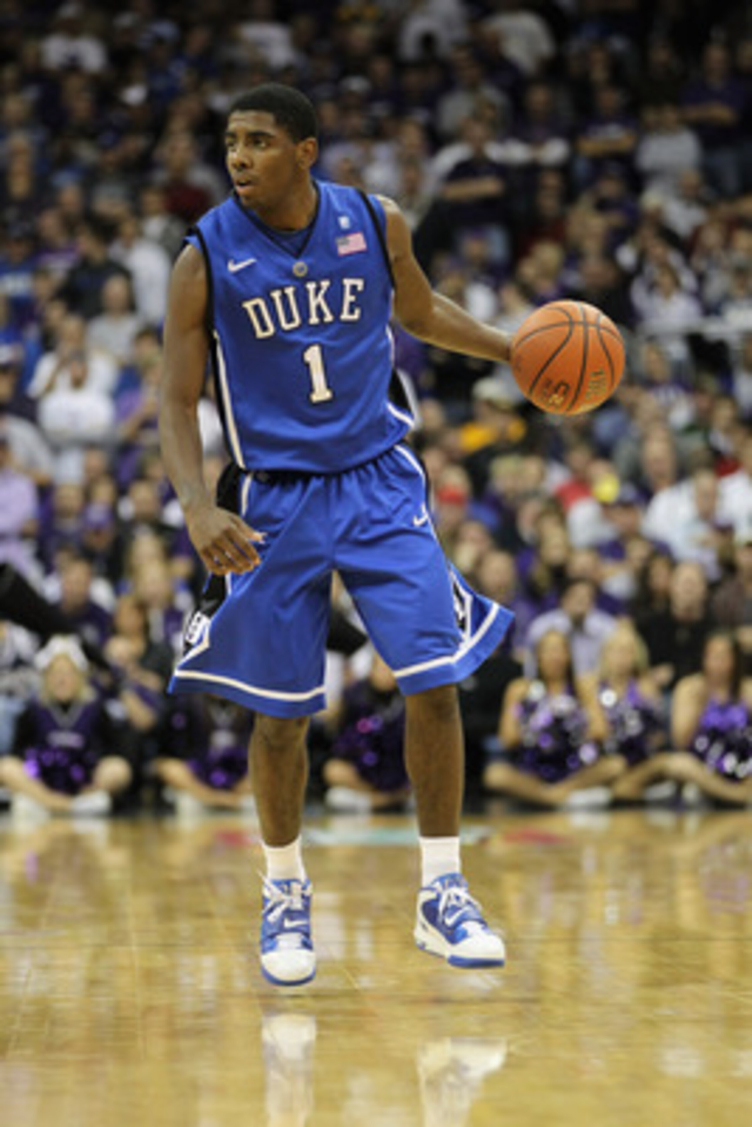 KANSAS CITY, MO - NOVEMBER 23:  Kyrie Irving #1 of the Duke Blue Devils in action during the CBE Classic game against the Kansas State Wildcats on November 23, 2010 at the Sprint Center in Kansas City, Missouri.  (Photo by Jamie Squire/Getty Images)
