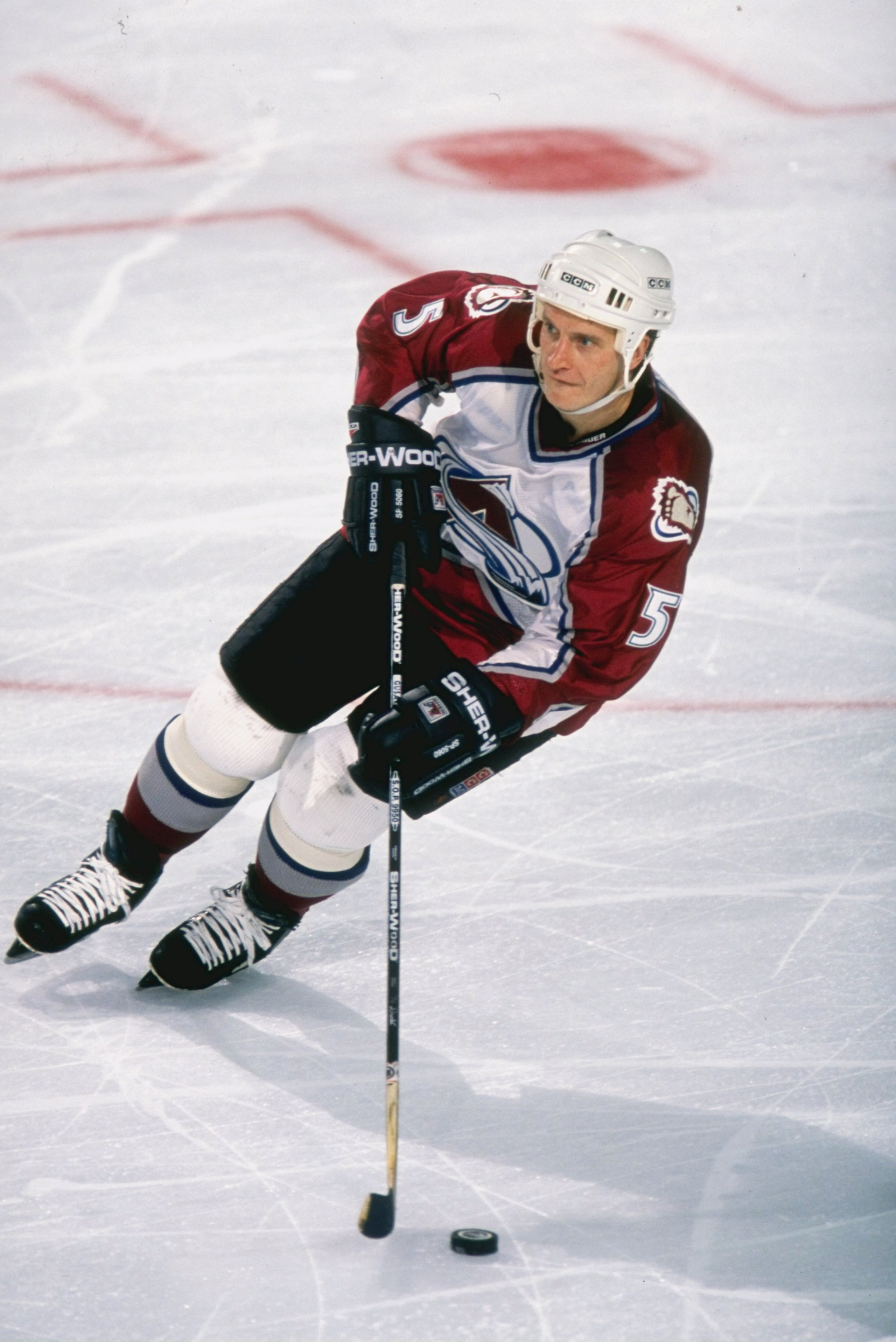 1 Oct 1997:  Defensemen Alexei Gusarov of the Colorado Avalanche in action during a game against the Dallas Stars at the McNichols Arena in Denver, Colorado.  The teams tied at 2-2. Mandatory Credit: Brian Bahr  /Allsport