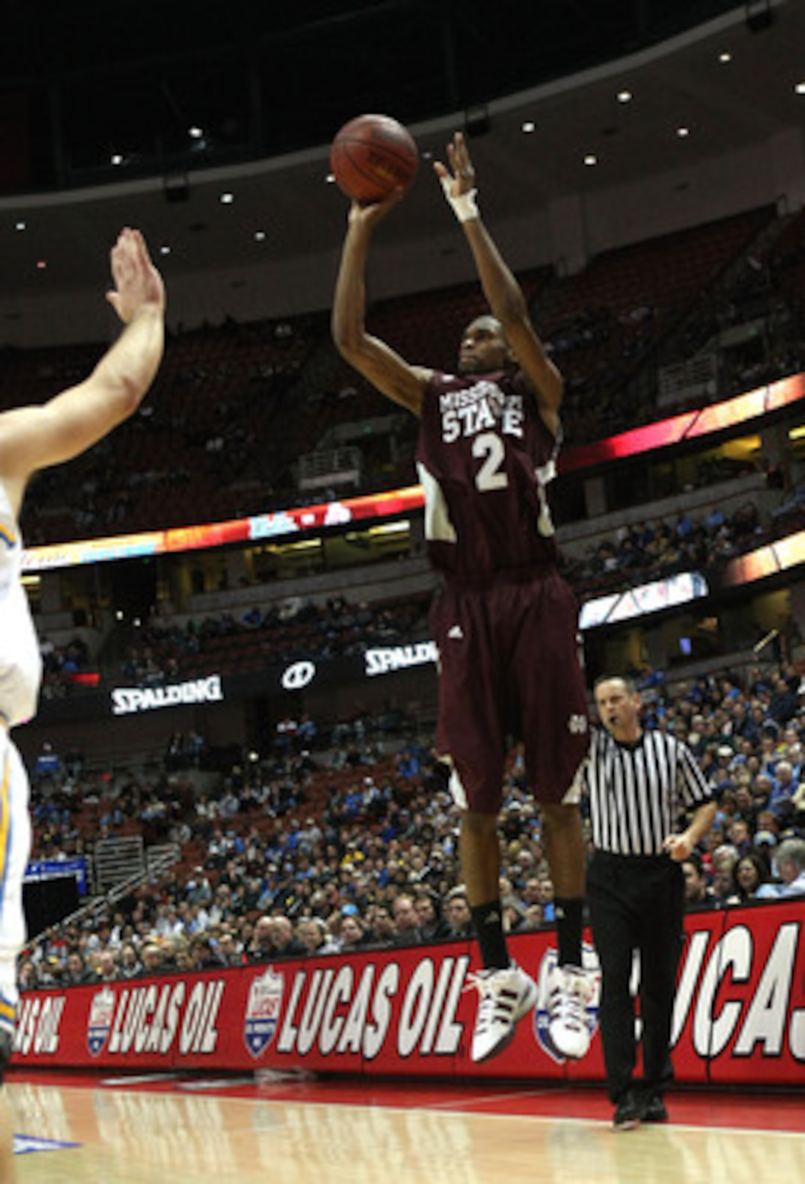 ANAHEIM, CA - DECEMBER 12:  Ravern Johnson #2 of the Mississippi State Bulldogs shoots a jump shot against the UCLA Bruins in the John Wooden Classic on December 12, 2009 at the Honda Center in Anaheim, California. Mississippi State won 72-54.  (Photo by 