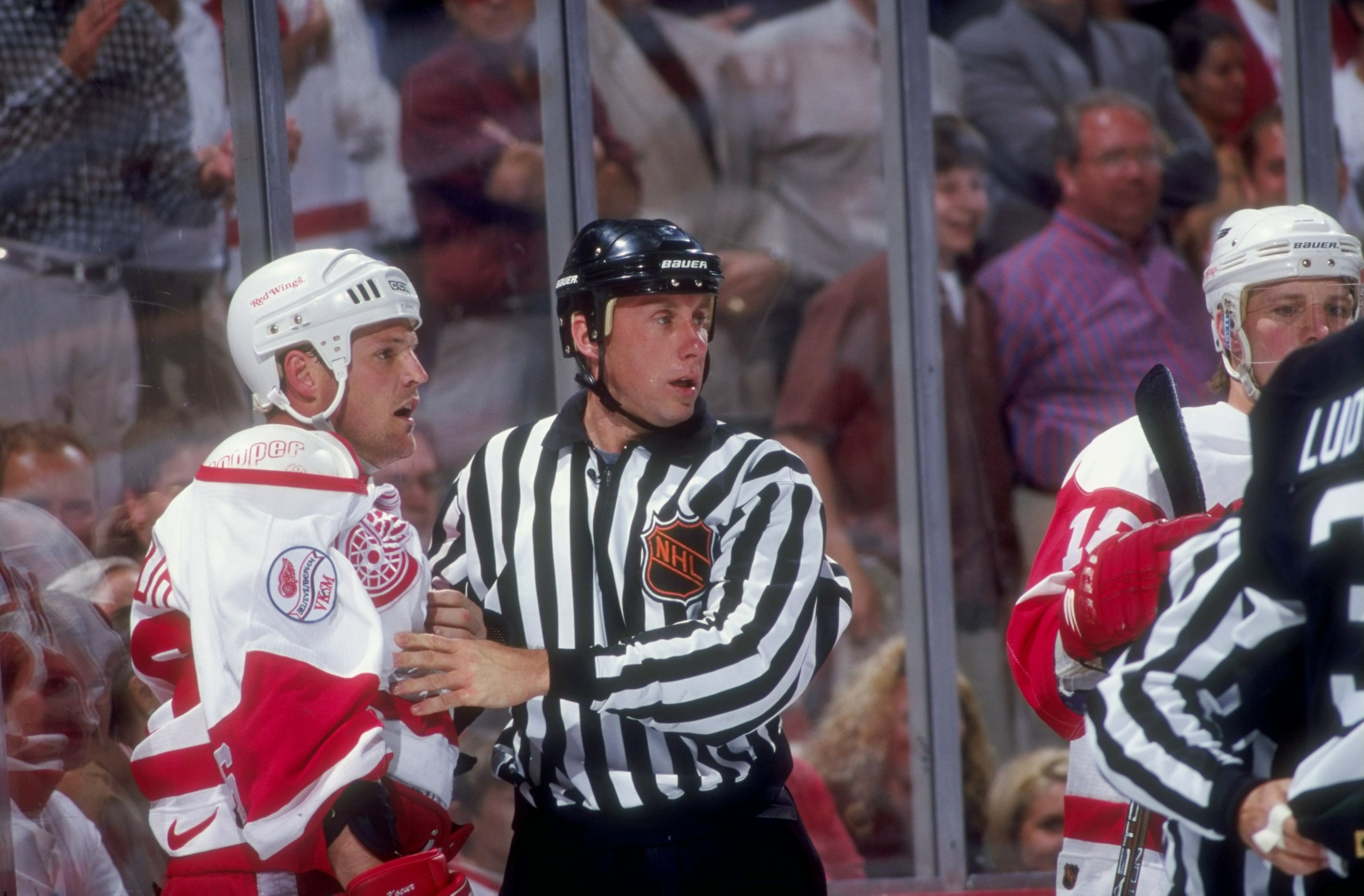 29 May 1998:  Joey Kocur #26 of the Detroit Red Wings looks on during a Western Conference Playoff game against the Dallas Stars at Joe Louis Arena in Detroit, Michigan. The Red Wings defeated the Stars 5-2. Mandatory Credit: Elsa Hasch  /Allsport