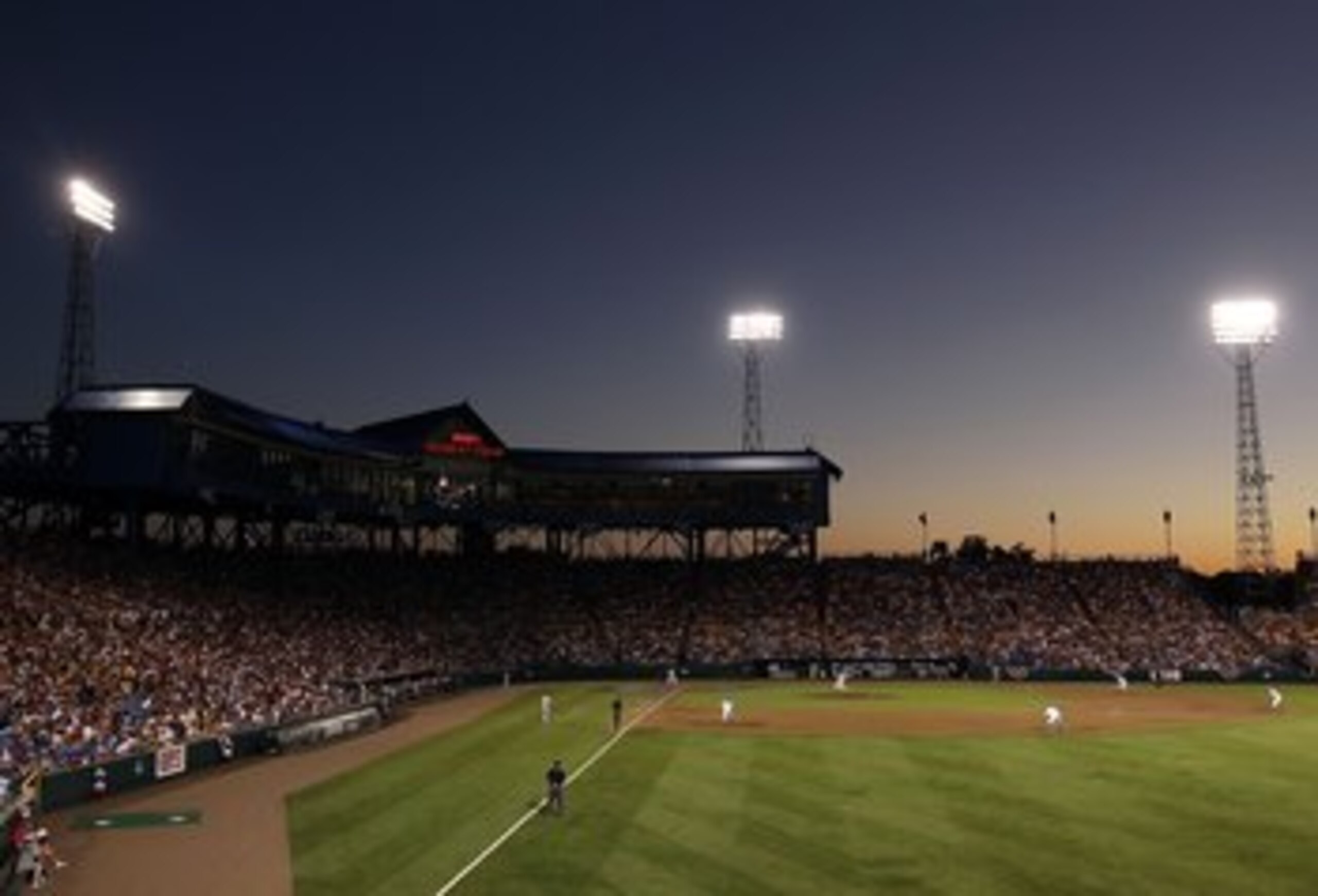 OMAHA, NE - JUNE 28:  General view of Rosenblatt Stadium during game 1 of the men's 2010 NCAA College Baseball World Series between the UCLA Bruins pitches and the South Carolina Gamecocks on June 28, 2010 in Omaha, Nebraska. The Gamecocks defeated the Br