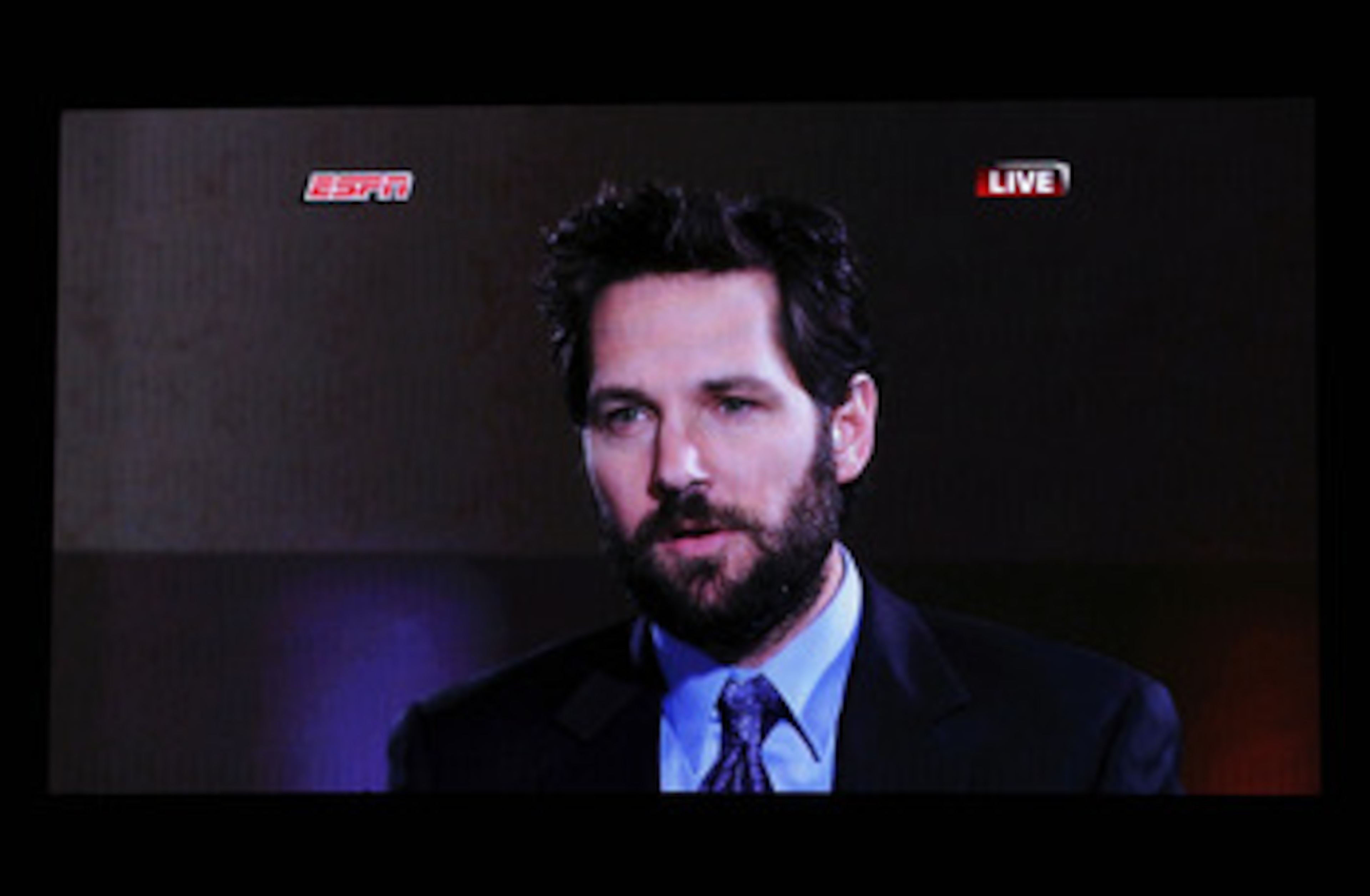 LOS ANGELES, CA - JULY 14: Actor Paul Rudd speaks onscreen during the 2010 ESPY Awards at Nokia Theatre L.A. Live on July 14, 2010 in Los Angeles, California. (Photo by Kevin Winter/Getty Images) LOS ANGELES, CA - JULY 14: Actor Paul Rudd speaks onscreen during the 2010 ESPY Awards at Nokia Theatre L.A. Live on July 14, 2010 in Los Angeles, California. (Photo by Kevin Winter/Getty Images)