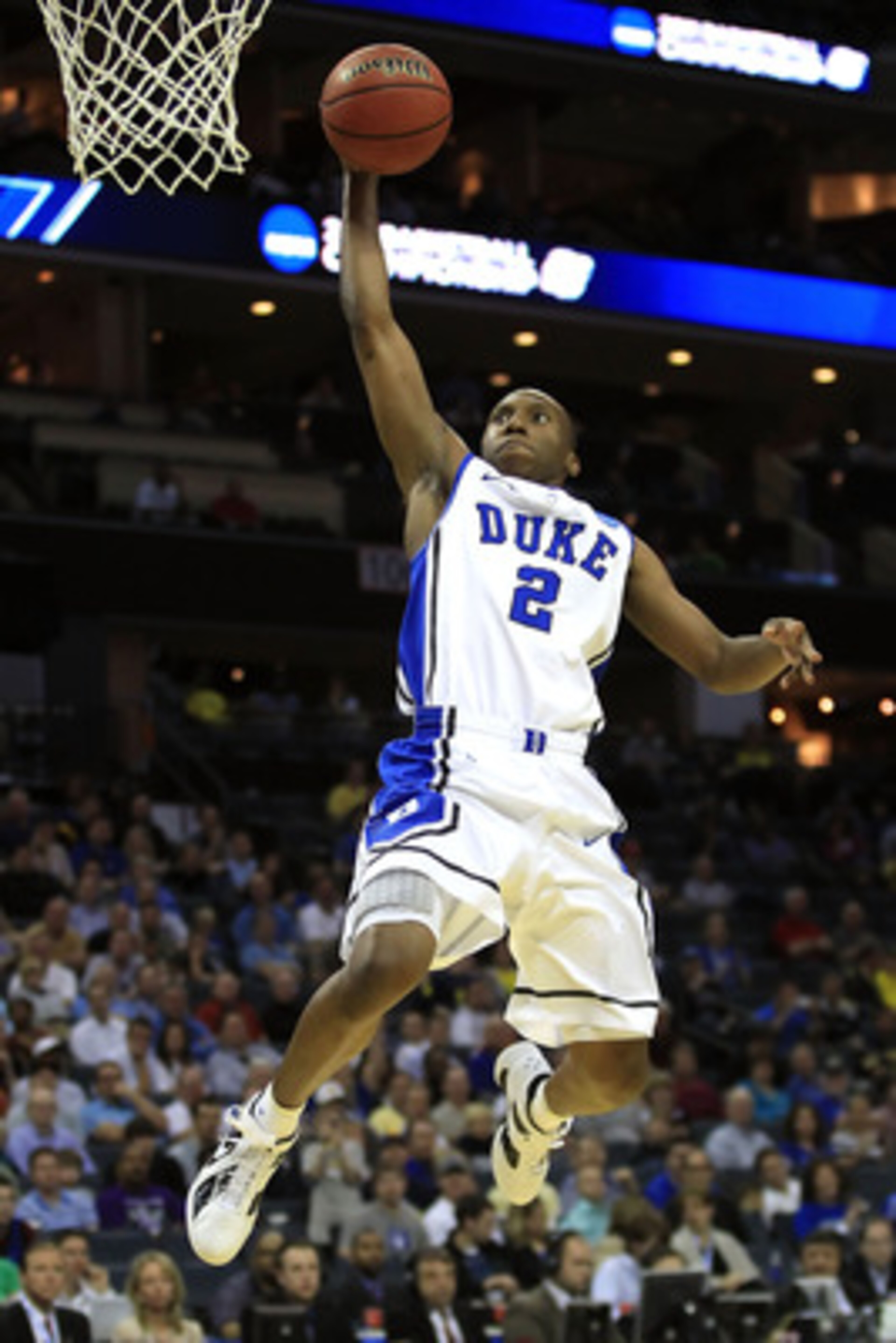 CHARLOTTE, NC - MARCH 18: Nolan Smith #2 of the Duke Blue Devils dunks the ball in the second half while taking on the Hampton Pirates during the second round of the 2011 NCAA men's basketball tournament at Time Warner Cable Arena on March 18, 2011 in Ch CHARLOTTE, NC - MARCH 18: Nolan Smith #2 of the Duke Blue Devils dunks the ball in the second half while taking on the Hampton Pirates during the second round of the 2011 NCAA men's basketball tournament at Time Warner Cable Arena on March 18, 2011 in Ch