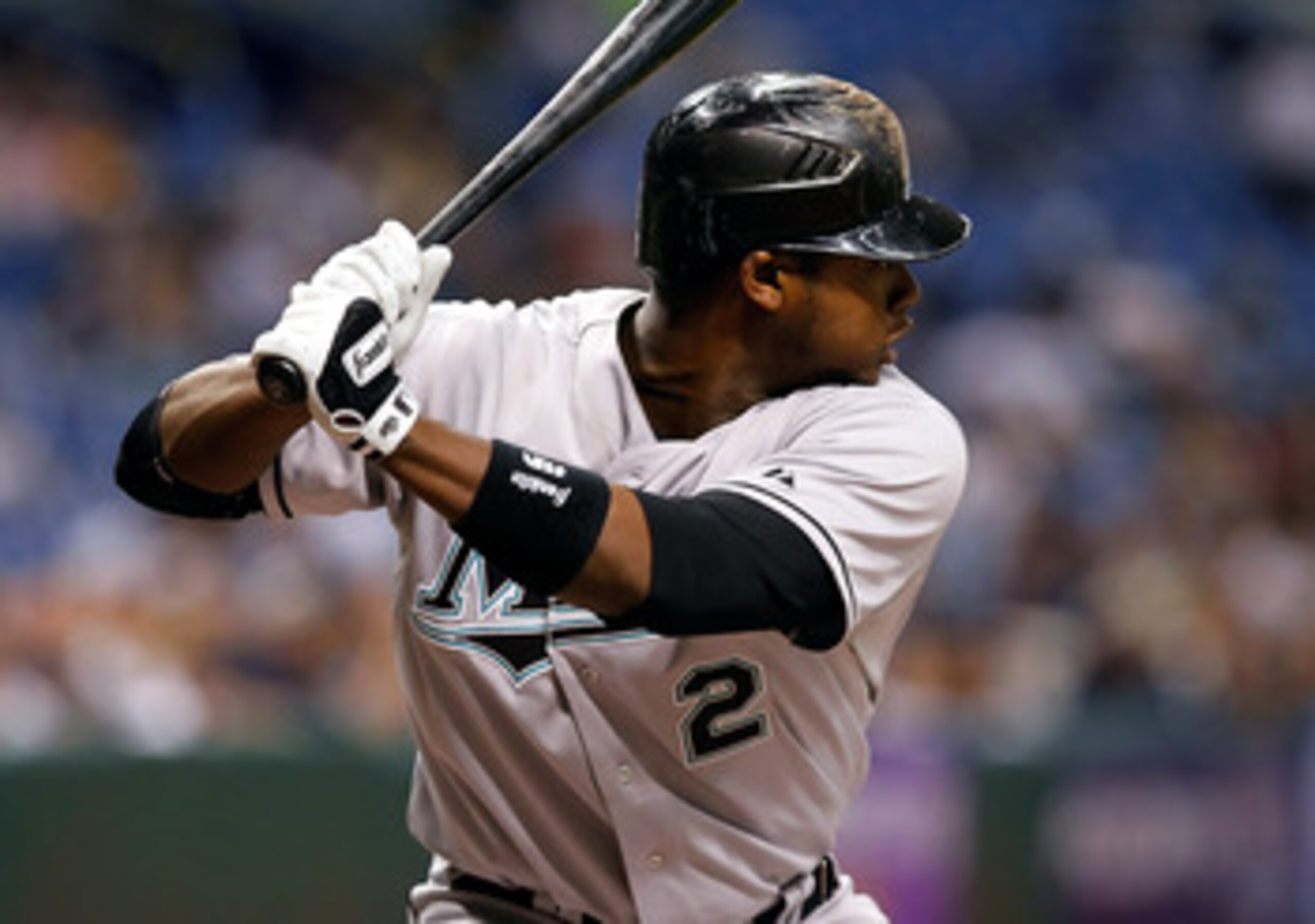 ST. PETERSBURG, FL - JUNE 17:  Shortstop Hanley Ramirez #2 of the Florida Marlins bats against the Tampa Bay Rays during the game at Tropicana Field on June 17, 2011 in St. Petersburg, Florida.  (Photo by J. Meric/Getty Images)