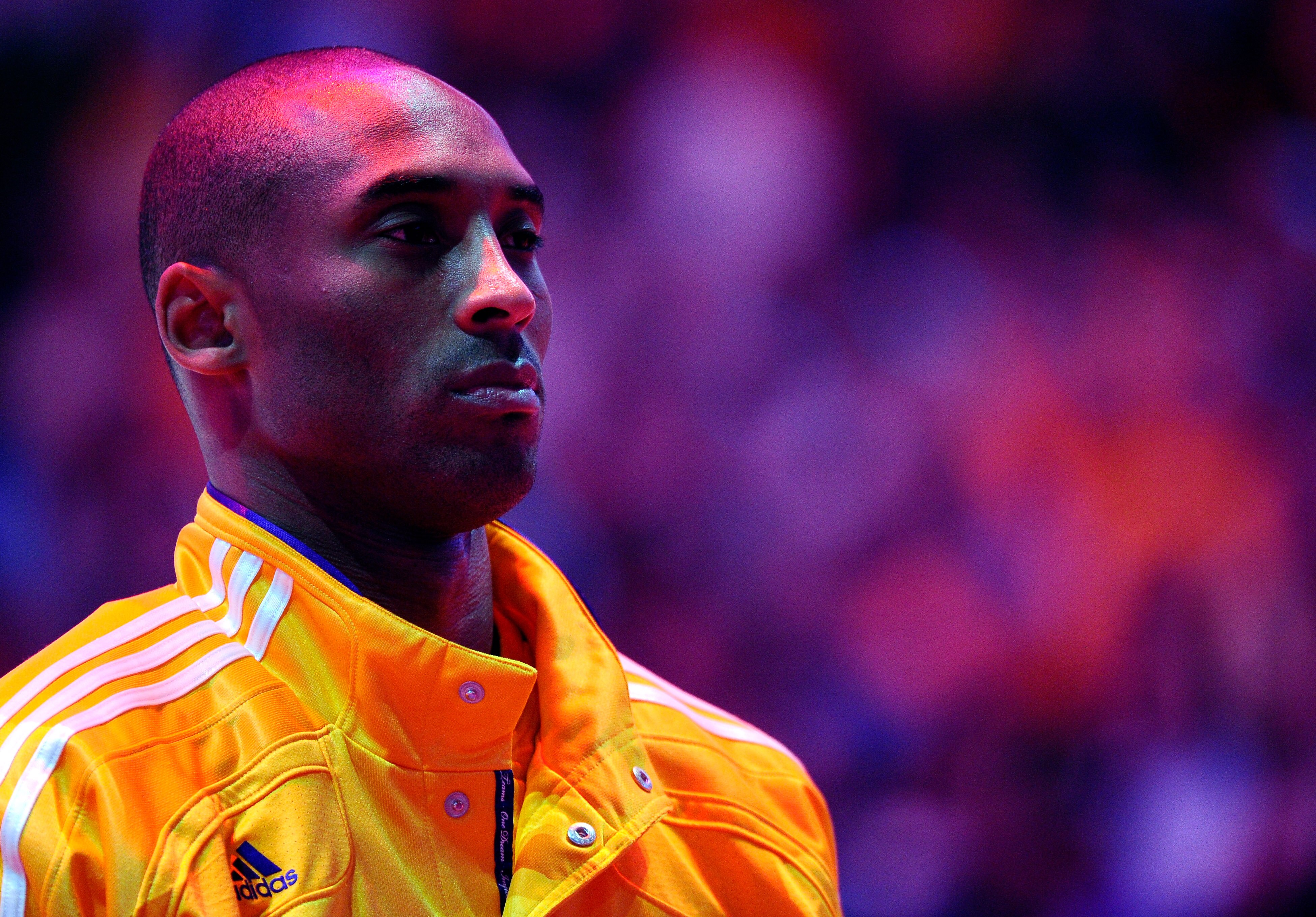 LOS ANGELES, CA - MAY 02:  Kobe Bryant #24 of the Los Angeles Lakers looks on during the national anthem before taking on the Dallas Mavericks in Game One of the Western Conference Semifinals in the 2011 NBA Playoffs at Staples Center on May 2, 2011 in Lo