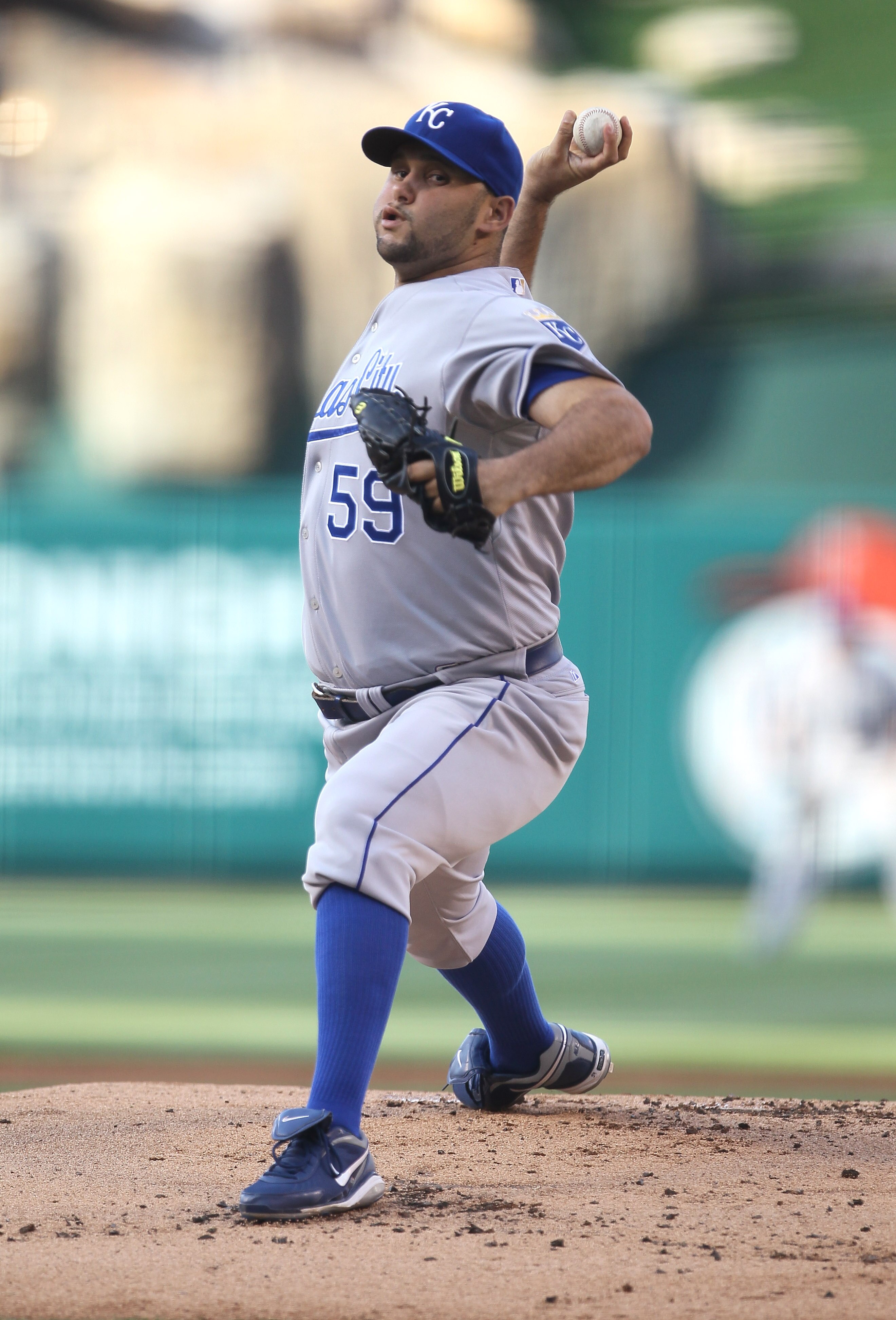 ANAHEIM, CA - JUNE 11:  Felipe Paulino #59 of the Kansas City Royals throws a pitch against the Los Angeles Angels of Anaheim on June 11, 2011 at Angel Stadium in Anaheim, California.  (Photo by Stephen Dunn/Getty Images)