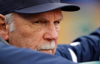 DETROIT - APRIL 28: Detroit Tigers manager Jim Leyland watches the action during the game against the Seattle Mariners at Comerica Park on April 28, 2011 in Detroit, Michigan. The Mariners defeated the Tigers 7-2. (Photo by Leon Halip/Getty Images)