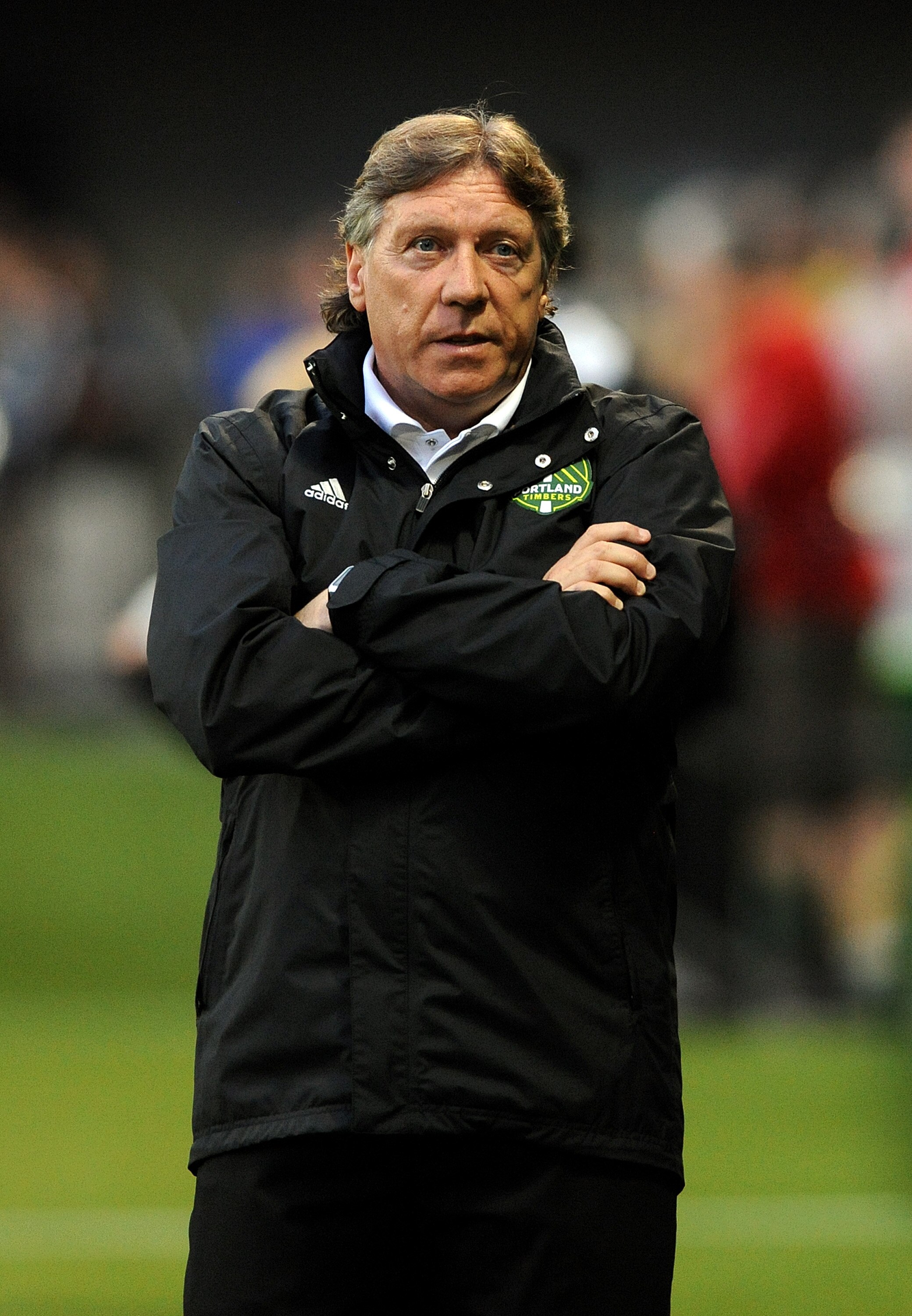 PORTLAND, OR - JUNE 19: Trevor James assistant coach for the Portland Timbers paces the sidelines during the second half of the game against the New York Red Bulls at Jeld-Wen Field on June 19, 2011 in Portland, Oregon. James was filling in for suspended
