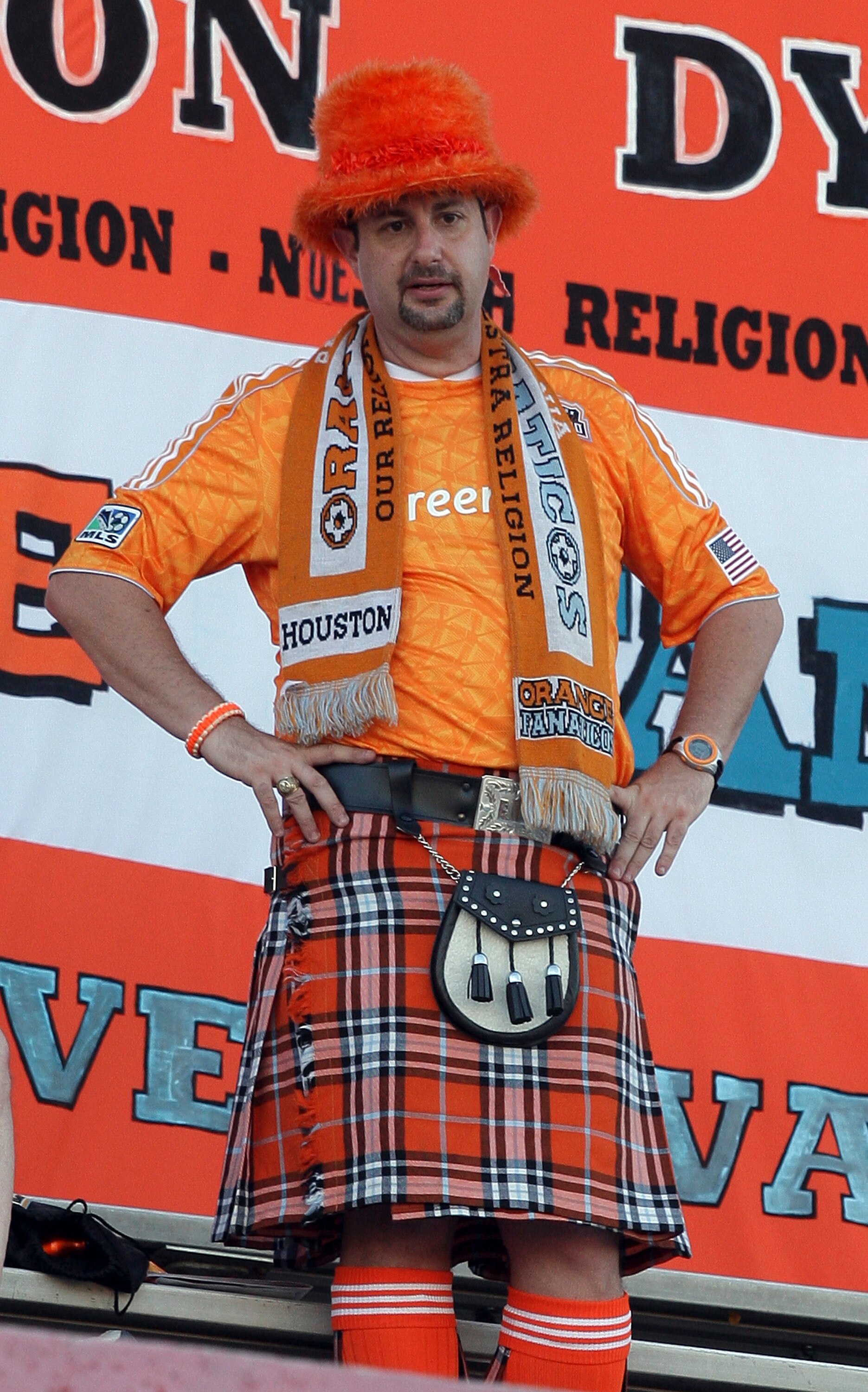 HOUSTON - JUNE 18:  A Dynamo fan dresses up for the game against the Columbus Crew at Robertson Stadium on June 18, 2011 in Houston, Texas.  (Photo by Bob Levey/Getty Images)