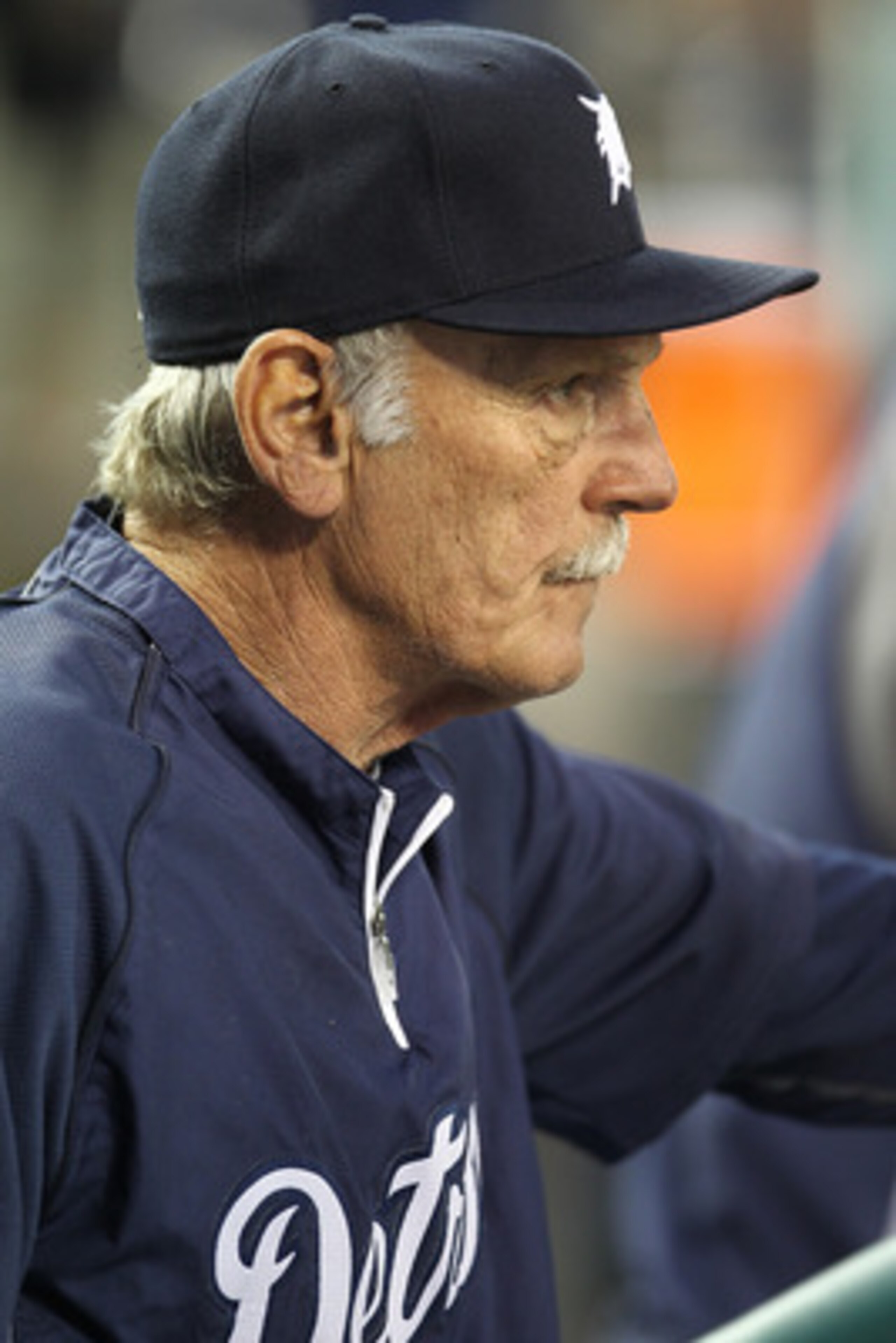 DETROIT, MI - JUNE 15:  Manager Jim Leyland #10 of the Detroit Tigers watches the game action from the dugout during a MLB game against the Cleveland Indians at Comerica Park on June 15, 2011 in Detroit, Michigan. Cleveland won 6-4  (Photo by Dave Reginek