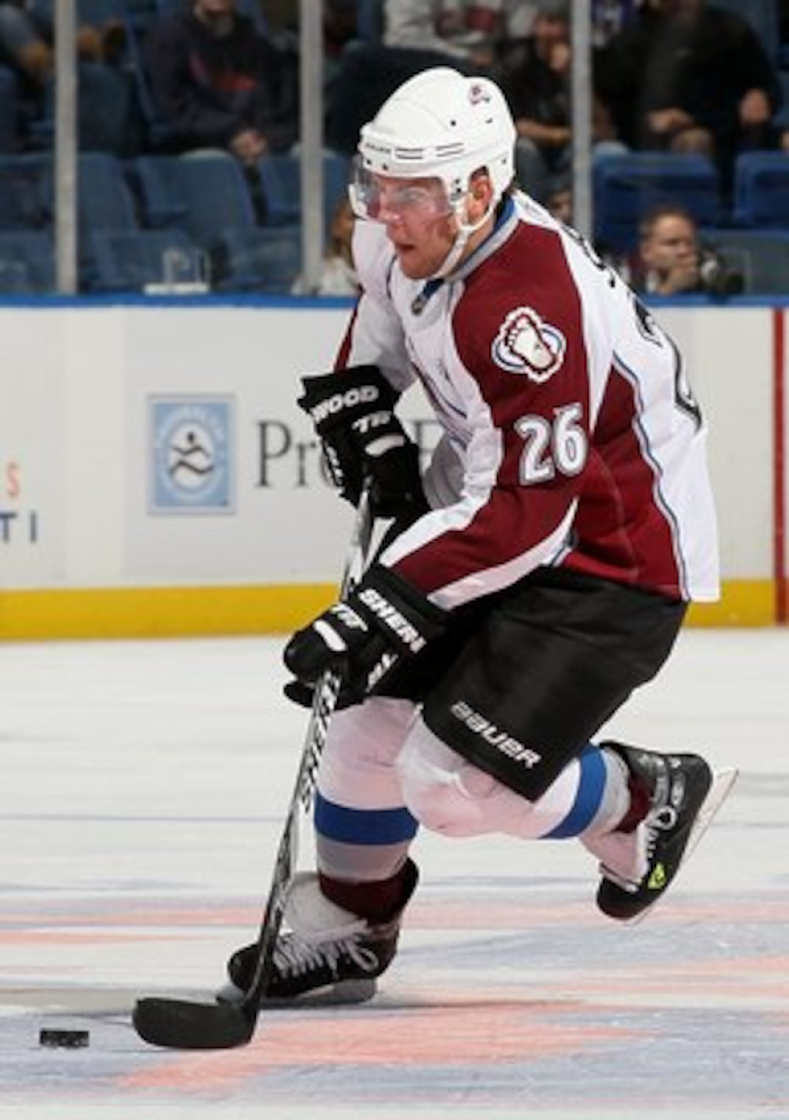 UNIONDALE, NY - OCTOBER 16:  Paul Stastny #26 of the Colorado Avalanche skates against the New York Islanders on October 16, 2010 at Nassau Coliseum in Uniondale, New York. The Isles defeated the Avalanche 5-2.  (Photo by Jim McIsaac/Getty Images)