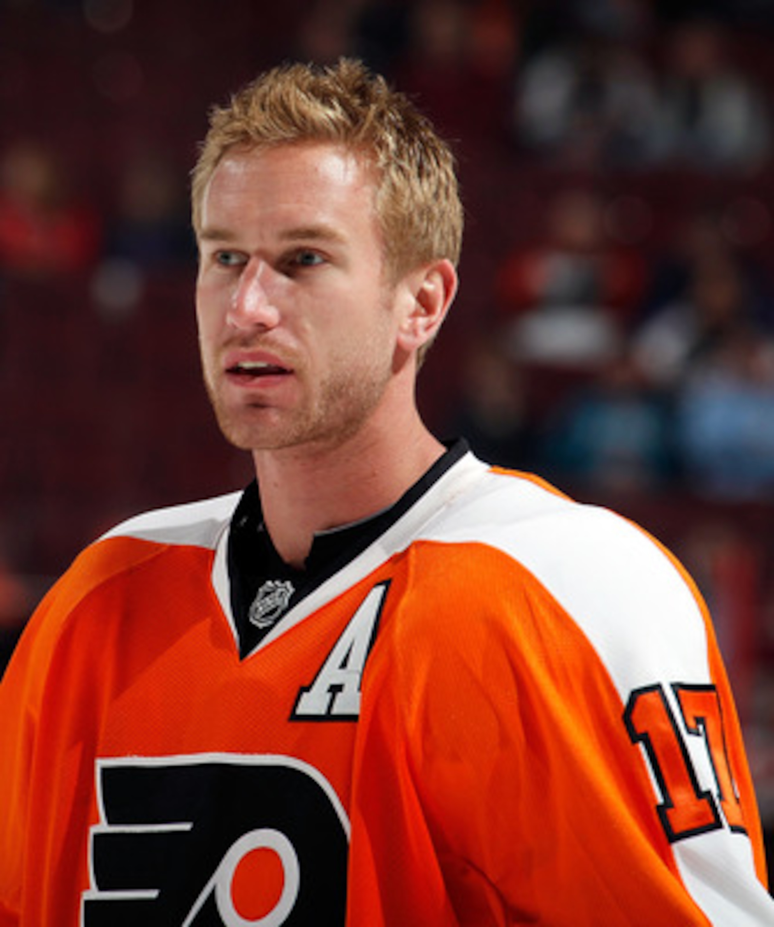 PHILADELPHIA, PA - MARCH 22:  Jeff Carter #17 of the Philadelphia Flyers waits during warmups before an NHL hockey game against the Washington Capitals at the Wells Fargo Center on March 22, 2011 in Philadelphia, Pennsylvania.  (Photo by Paul Bereswill/Ge