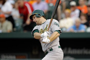 BALTIMORE, MD - JUNE 07:  Josh Willingham #16 of the Oakland Athletics at the plate against the Baltimore Orioles at Oriole Park at Camden Yards on June 7, 2011 in Baltimore, Maryland.  (Photo by Rob Carr/Getty Images)