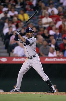 ANAHEIM, CA - JUNE 08:  B.J. Upton #2 of the Tampa Bay Rays bats against the Los Angeles Angels of Anaheim at Angel Stadium of Anaheim on June 8, 2011 in Anaheim, California.  (Photo by Jeff Gross/Getty Images)