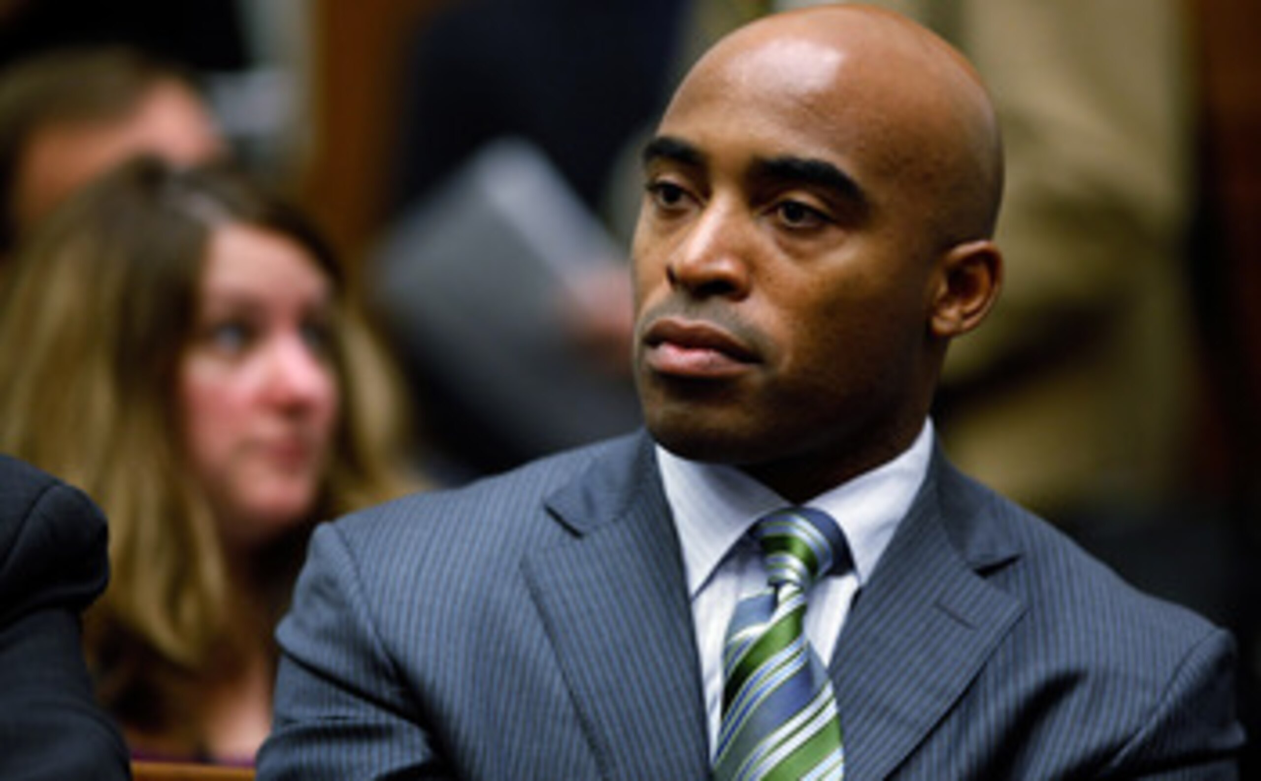 WASHINGTON - OCTOBER 28:  Former National Football League player Tiki Barber listens to testimony during a hearing of the House Judiciary Committee about football brain injuries on Captiol Hill October 28, 2009 in Washington, DC. A recent NFL study of ret