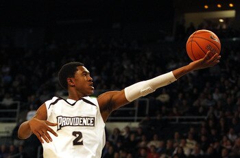 PROVIDENCE, RI - DECEMBER 04:  Marshon Brooks #2 of the Providence Friars drives for a shot attempt against the Rhode Island Rams at the Dunkin' Donuts Center on December 4, 2010 in Providence, Rhode Island. (Photo by Chris Chambers/Getty Images)
