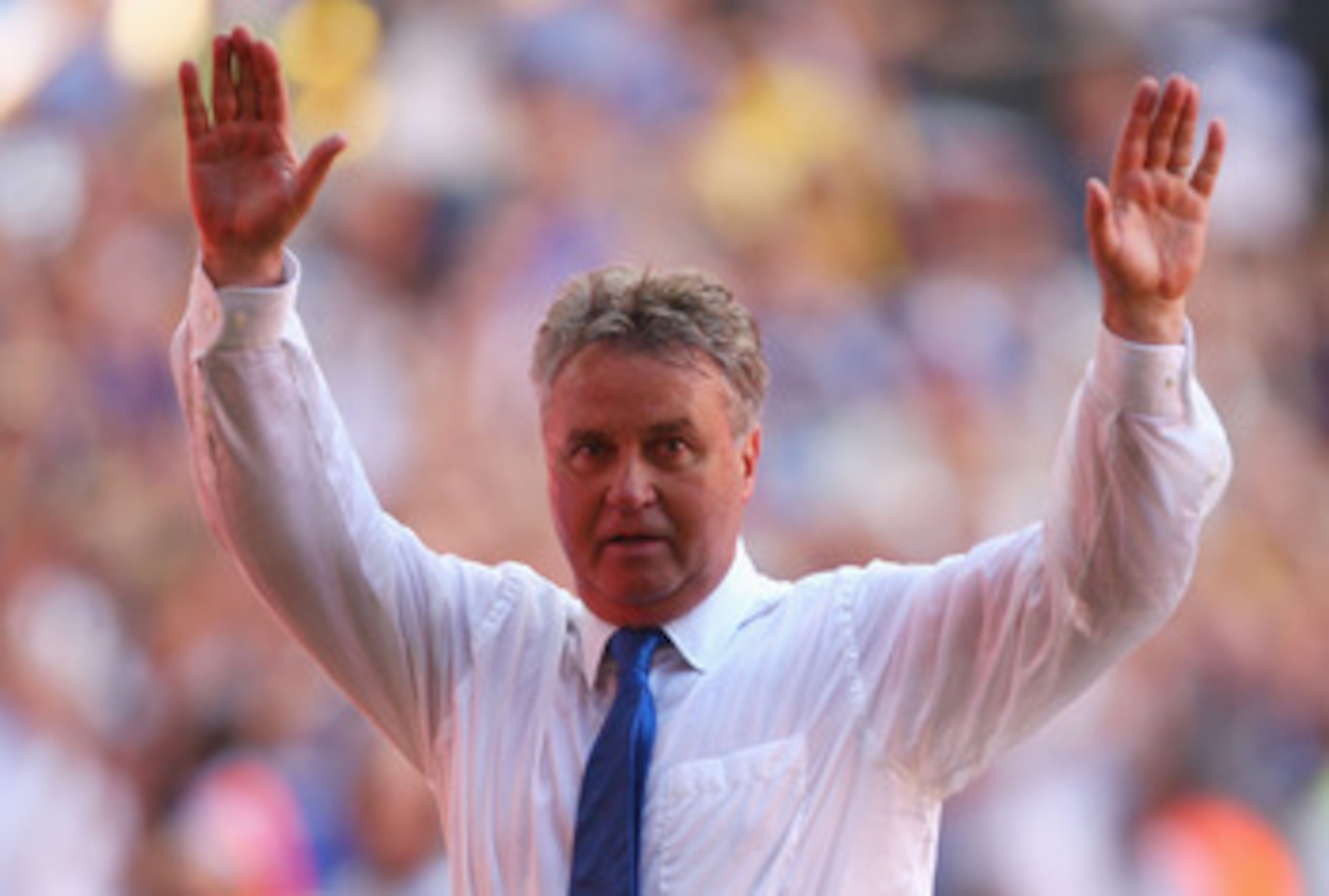 LONDON, ENGLAND - MAY 30:  Chelsea Manager Guus Hiddink celebrates victory during the FA Cup sponsored by E.ON Final match between Chelsea and Everton at Wembley Stadium on May 30, 2009 in London, England.  (Photo by Mike Hewitt/Getty Images)