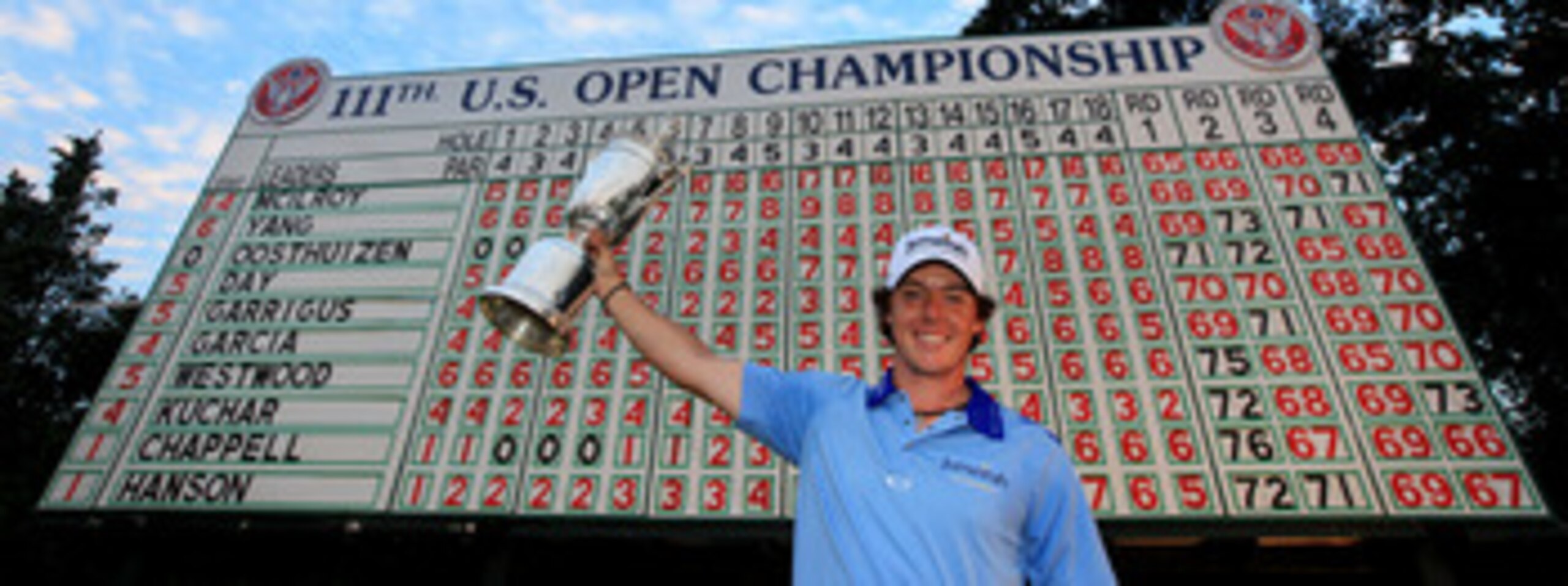 BETHESDA, MD - JUNE 19:  Rory McIlroy of Northern Ireland poses with the trophy after his eight-stroke victory on the 18th green during the 111th U.S. Open at Congressional Country Club on June 19, 2011 in Bethesda, Maryland.  (Photo by David Cannon/Getty