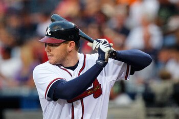 ATLANTA, GA - MAY 27:  Freddie Freeman #5 of the Atlanta Braves against the Cincinnati Reds at Turner Field on May 27, 2011 in Atlanta, Georgia.  (Photo by Kevin C. Cox/Getty Images)