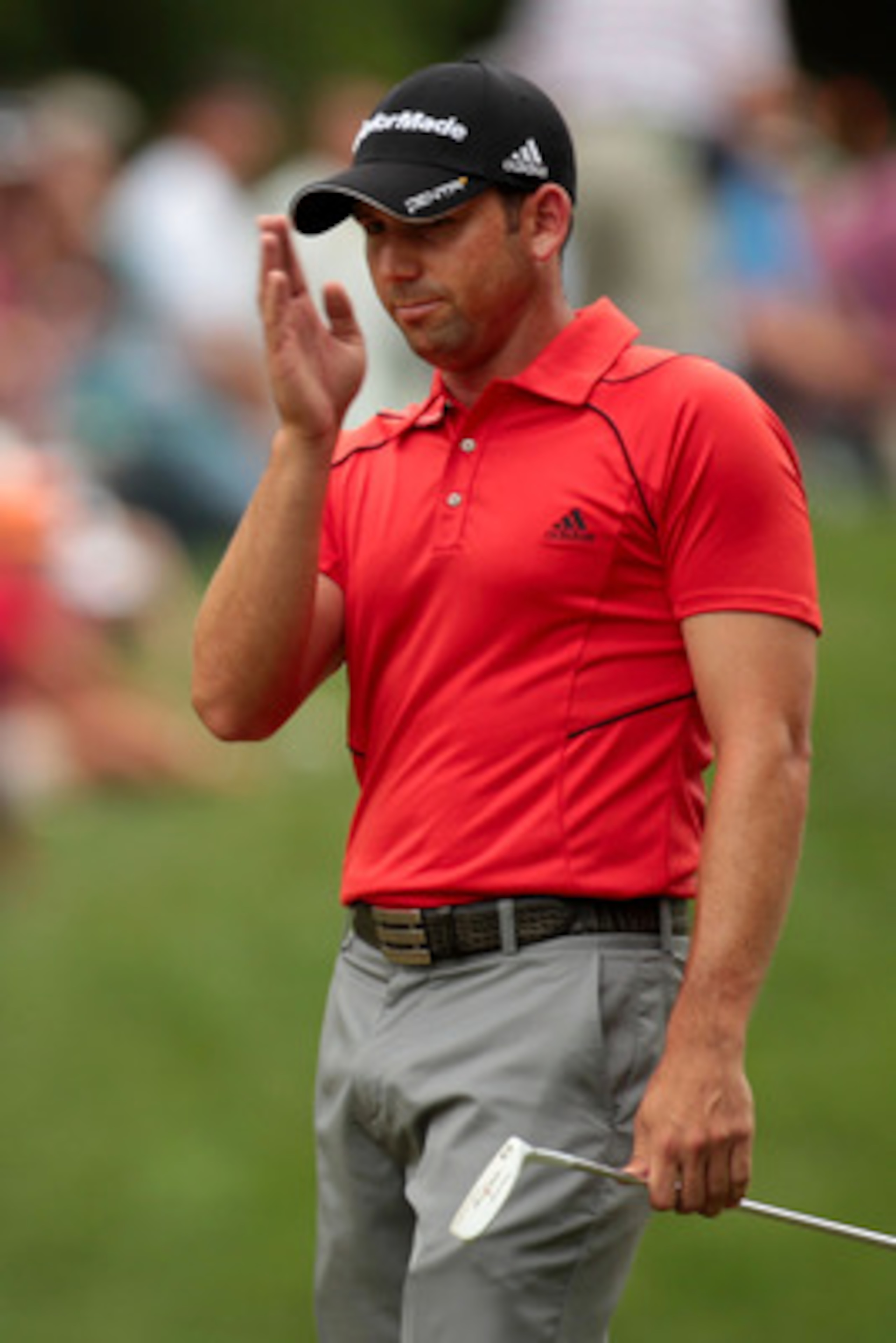BETHESDA, MD - JUNE 18:  Sergio Garcia of Spain reacts to a putt during the third round of the 111th U.S. Open at Congressional Country Club on June 18, 2011 in Bethesda, Maryland.  (Photo by Ross Kinnaird/Getty Images)