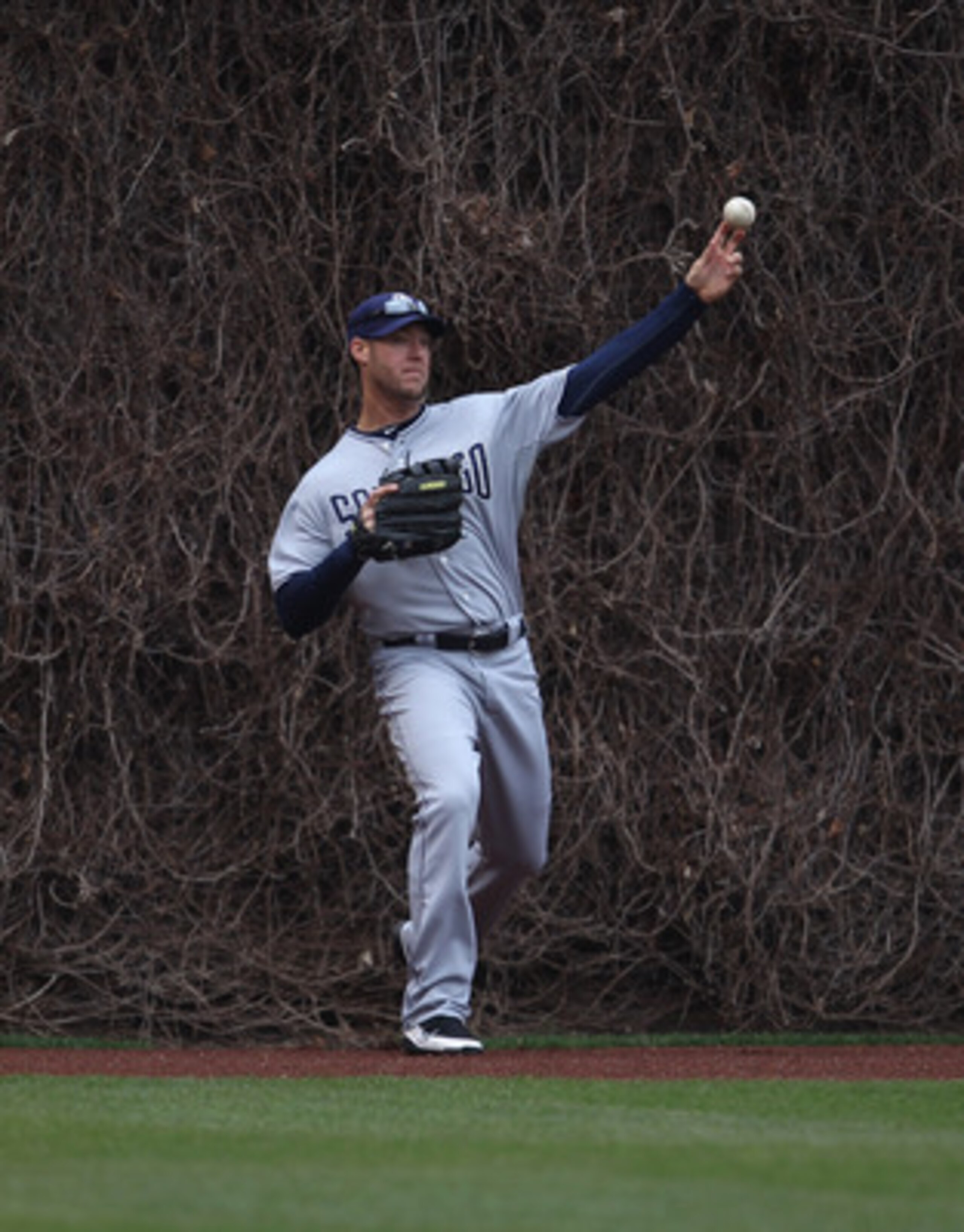 CHICAGO, IL - APRIL 20: Ryan Ludwick #47 of the San Diego Padres throws the ball to the infield against the Chicago Cubs at Wrigley Field on April 20, 2011 in Chicago, Illinois. The Cubs defeated the Padres 2-1 in 11 innings. (Photo by Jonathan Daniel/Get
