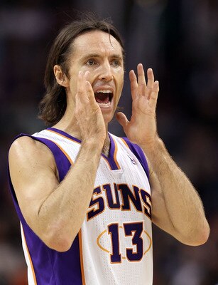 PHOENIX, AZ - APRIL 13: Steve Nash #13 of the Phoenix Suns during the NBA game against the San Antonio Spurs at US Airways Center on April 13, 2011 in Phoenix, Arizona. NOTE TO USER: User expressly acknowledges and agrees that, by downloading and or usi PHOENIX, AZ - APRIL 13: Steve Nash #13 of the Phoenix Suns during the NBA game against the San Antonio Spurs at US Airways Center on April 13, 2011 in Phoenix, Arizona. NOTE TO USER: User expressly acknowledges and agrees that, by downloading and or usi