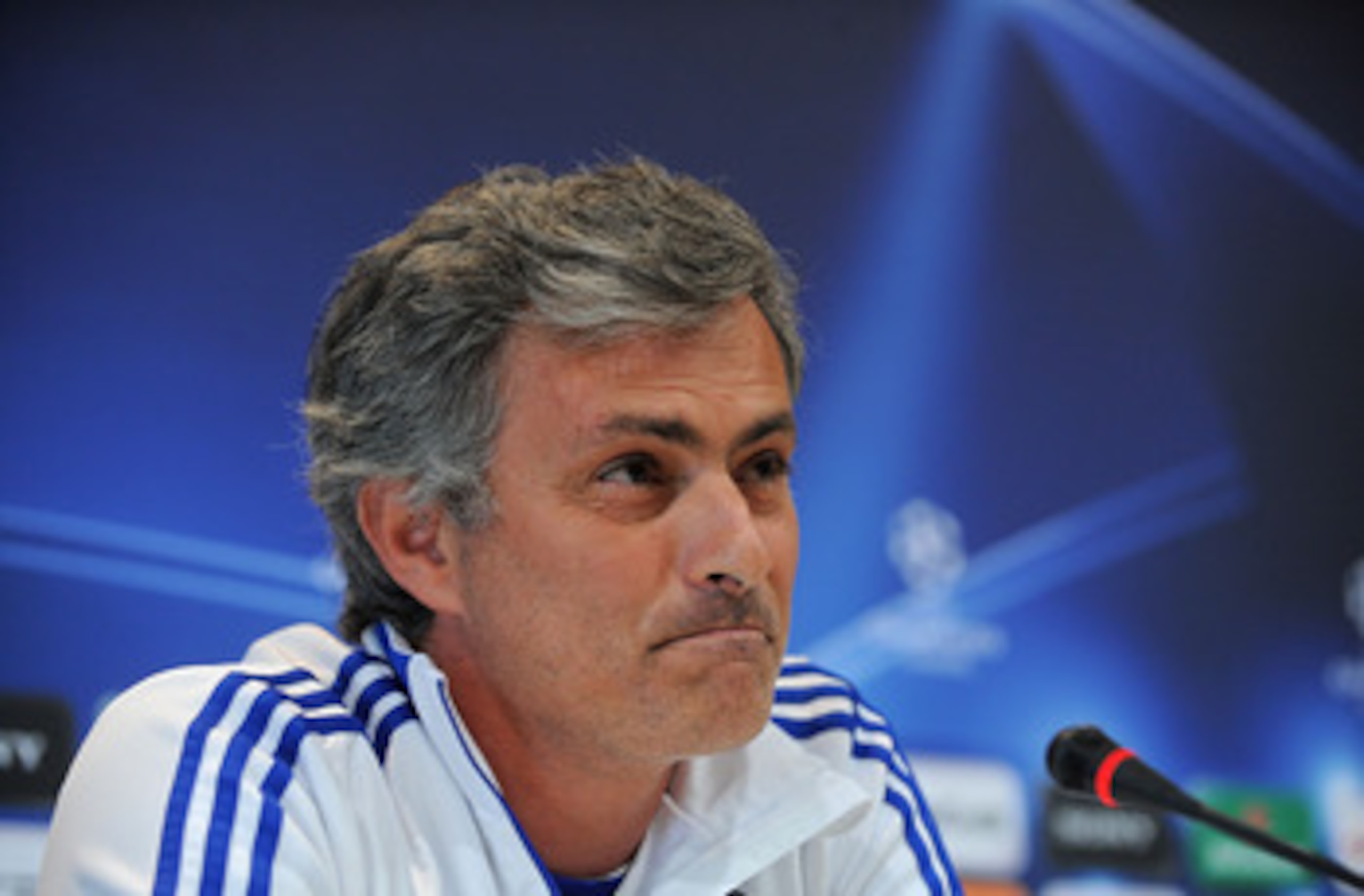 MADRID, SPAIN - APRIL 26: Head coach of Real Madrid, Jose Mourinho answers a question during a press conference at Valdebebas training ground ahead of their UEFA Champions League semi-final first leg match against Barcelona on April 26, 2011 in Madrid, S MADRID, SPAIN - APRIL 26: Head coach of Real Madrid, Jose Mourinho answers a question during a press conference at Valdebebas training ground ahead of their UEFA Champions League semi-final first leg match against Barcelona on April 26, 2011 in Madrid, S