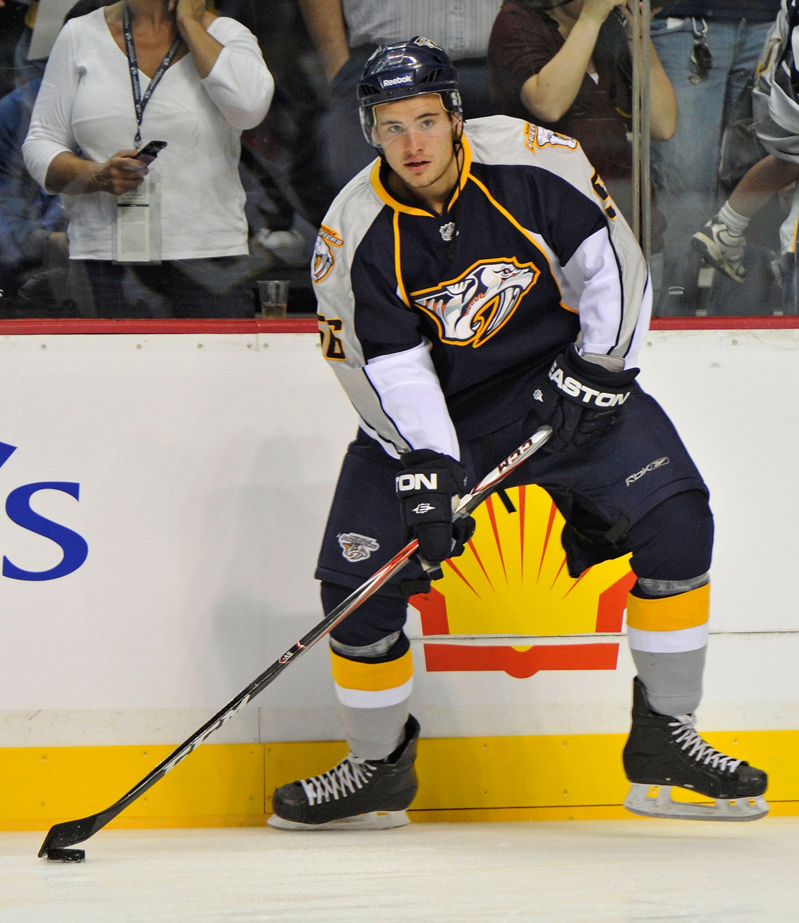 NASHVILLE, TN - SEPTEMBER 23:  Taylor Beck #56 of the Nashville Predators skates against the Carolina Hurricanes at Bridgestone Arena on September 23, 2010 in Nashville, Tennessee.  (Photo by Frederick Breedon/Getty Images)