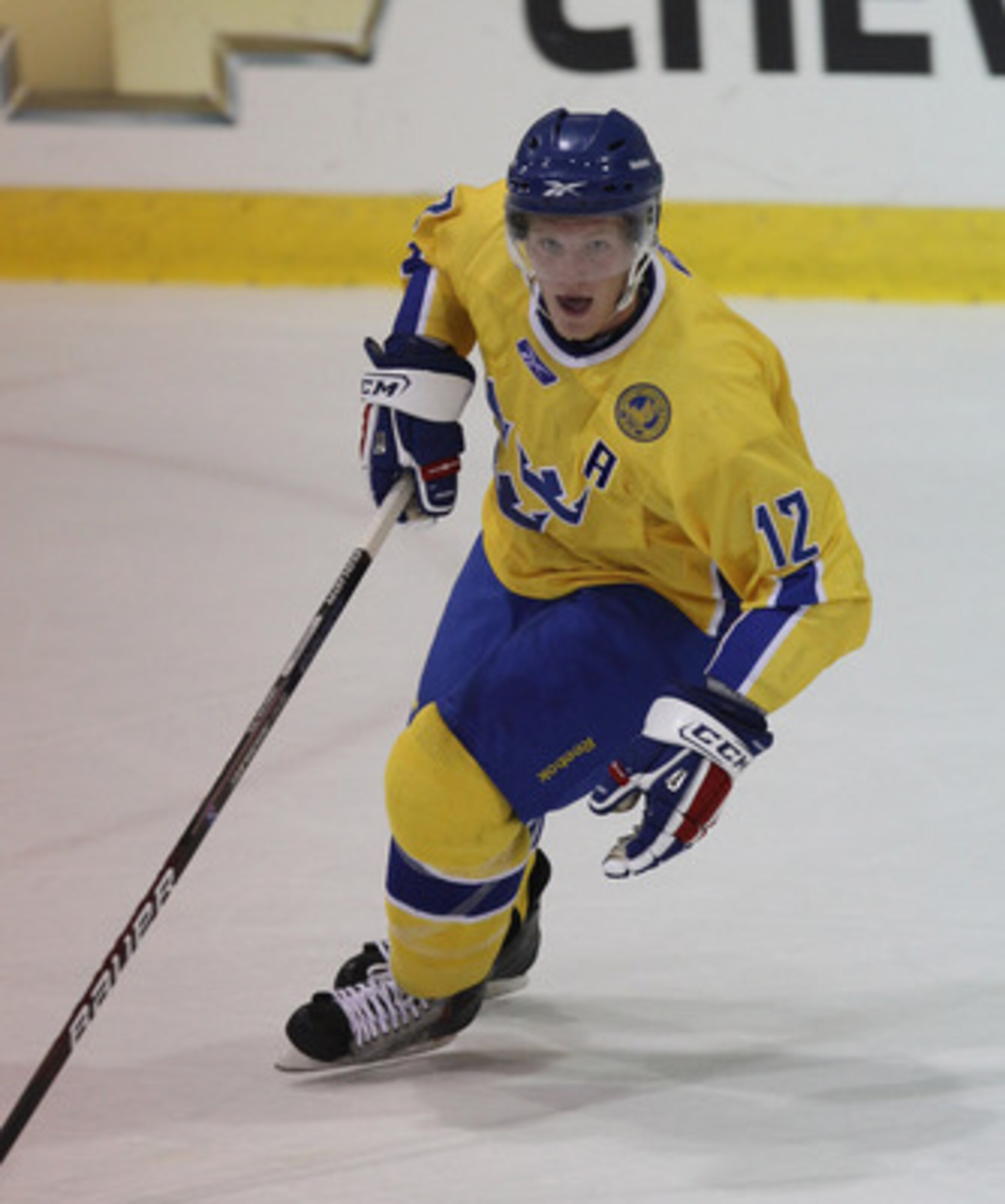 LAKE PLACID, NY - AUGUST 05:  Gabriel Landeskog #12 of Team Sweden skates against Team Finland at the USA Hockey National Evaluation Camp on August 5, 2010 in Lake Placid, New York.  (Photo by Bruce Bennett/Getty Images)