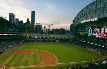 HOUSTON - APRIL 12:  A general view of Minute Maid Park from the first base side on April 12, 2011 in Houston, Texas.  (Photo by Bob Levey/Getty Images)