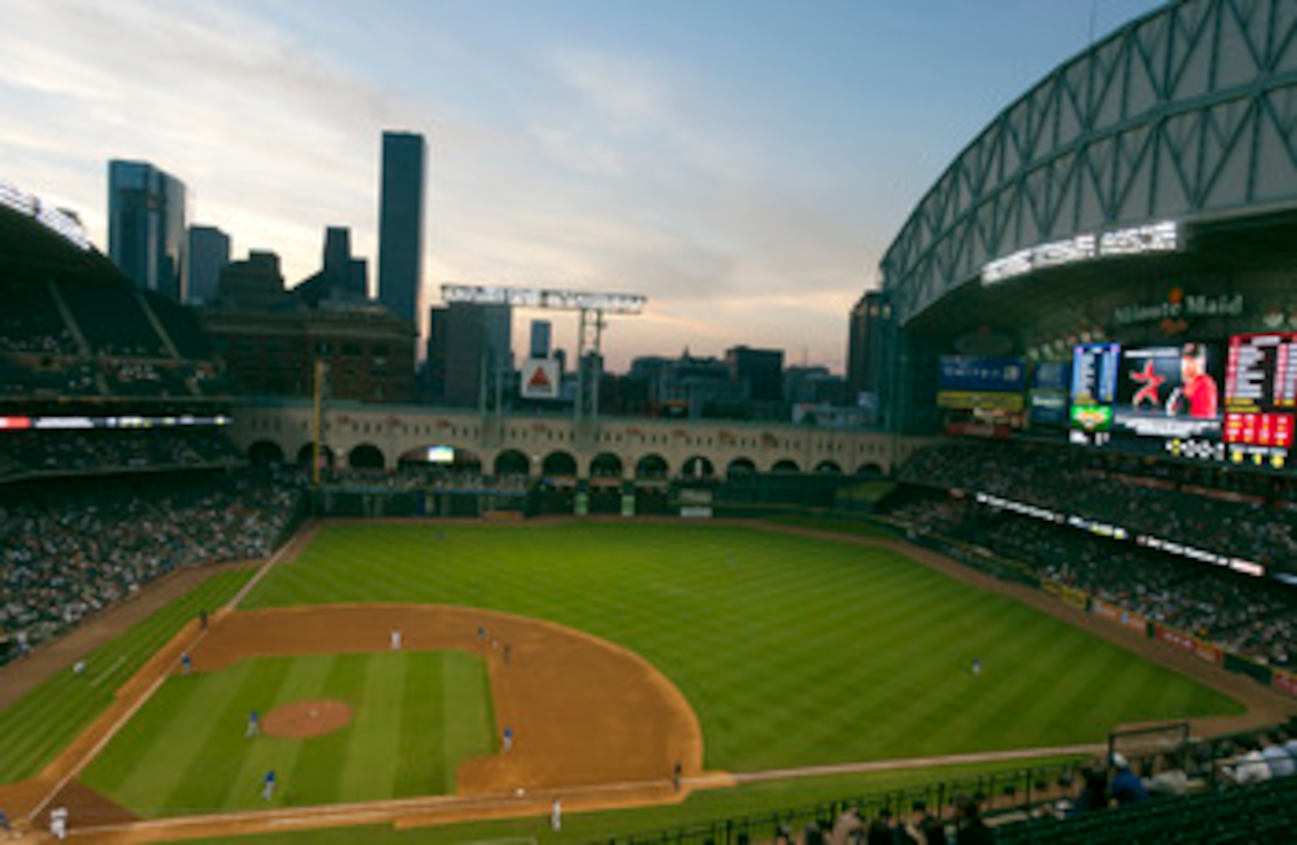 HOUSTON - APRIL 12:  A general view of Minute Maid Park from the first base side on April 12, 2011 in Houston, Texas.  (Photo by Bob Levey/Getty Images)