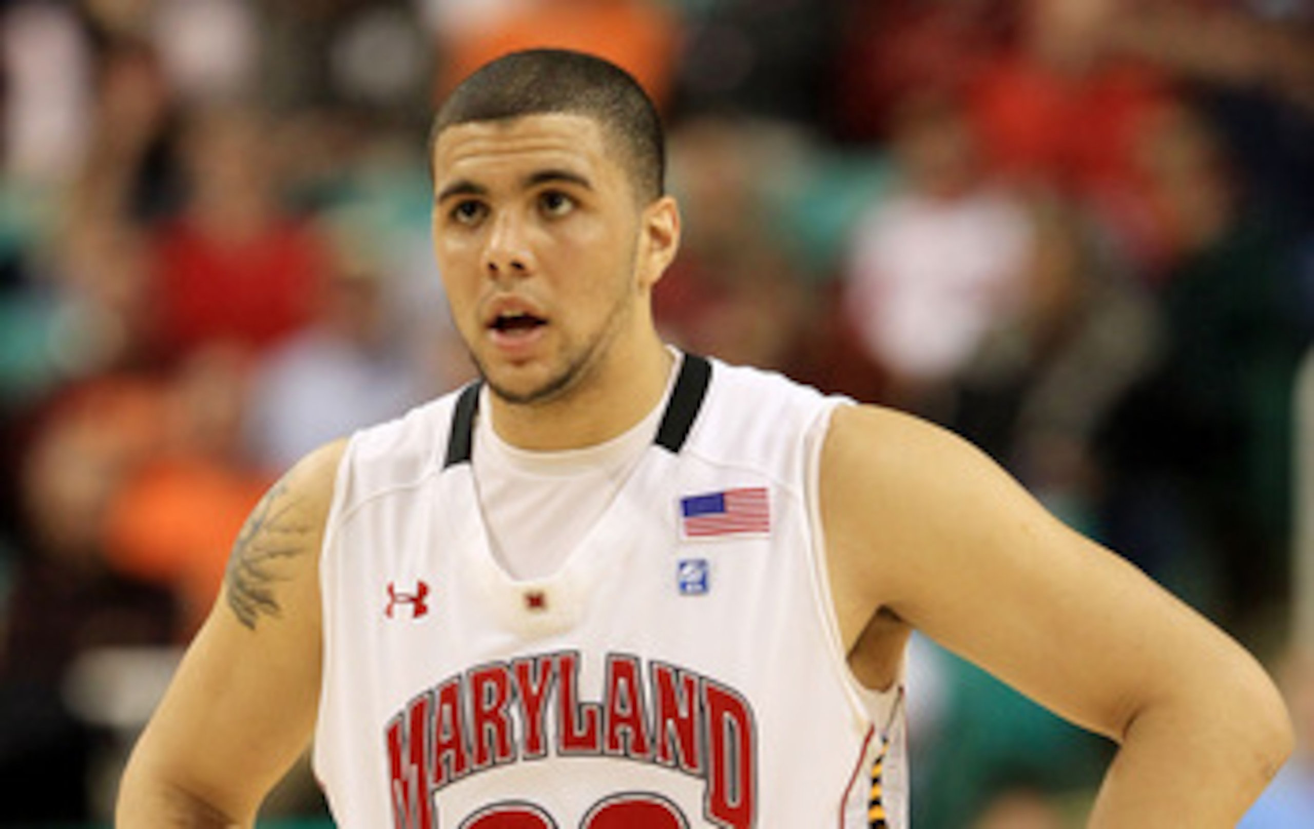 GREENSBORO, NC - MARCH 10:  Jordan Williams #20 of the Maryland Terrapins looks on while playing against the North Carolina State Wolfpack during the first round of the 2011 ACC men's basketball tournament at the Greensboro Coliseum on March 10, 2011 in G