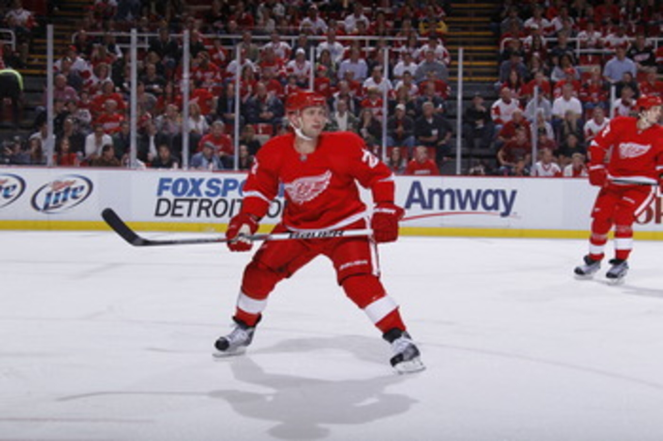 DETROIT - MAY 6: Brian Rafalski #28 of the Detroit Red Wings skates against the San Jose Sharks in Game Four of the Western Conference Semifinals during the 2011 NHL Stanley Cup Playoffs on May 6, 2011 at Joe Louis Arena in Detroit, Michigan. (Photo by Gr