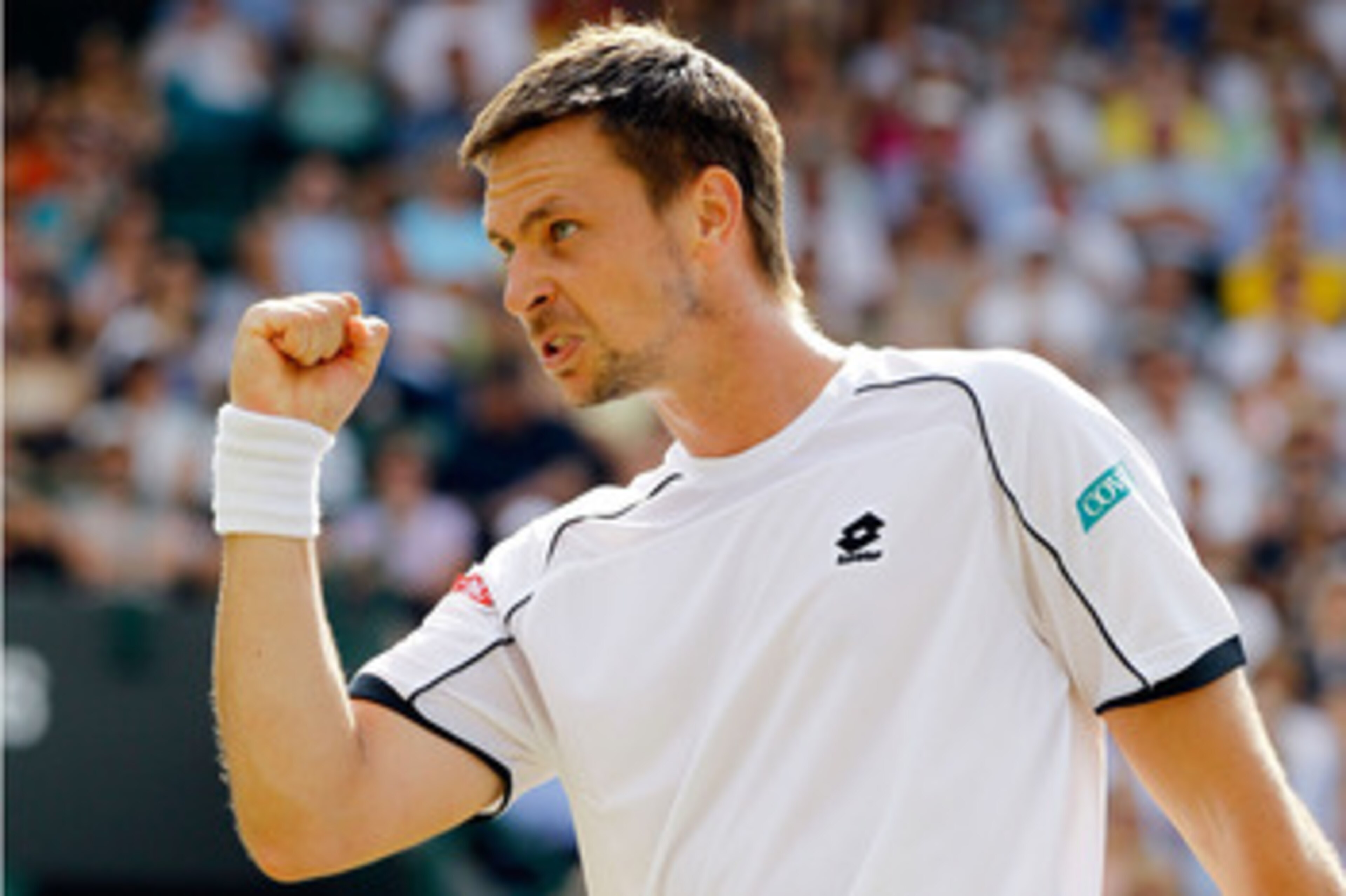 LONDON, ENGLAND - JUNE 30:  Robin Soderling of Sweden celebrates a point during his Quarter Final match against Rafael Nadal of Spain on Day Nine of the Wimbledon Lawn Tennis Championships at the All England Lawn Tennis and Croquet Club on June 30, 2010 i