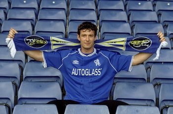 5 Jul 1999:  Chris Sutton the former Blackburn Rovers player signs for Chelsea Football Club for the fee of 10 million pounds during a photo-shoot held in Chelsea, England. \ Mandatory Credit: Craig Prentis /Allsport