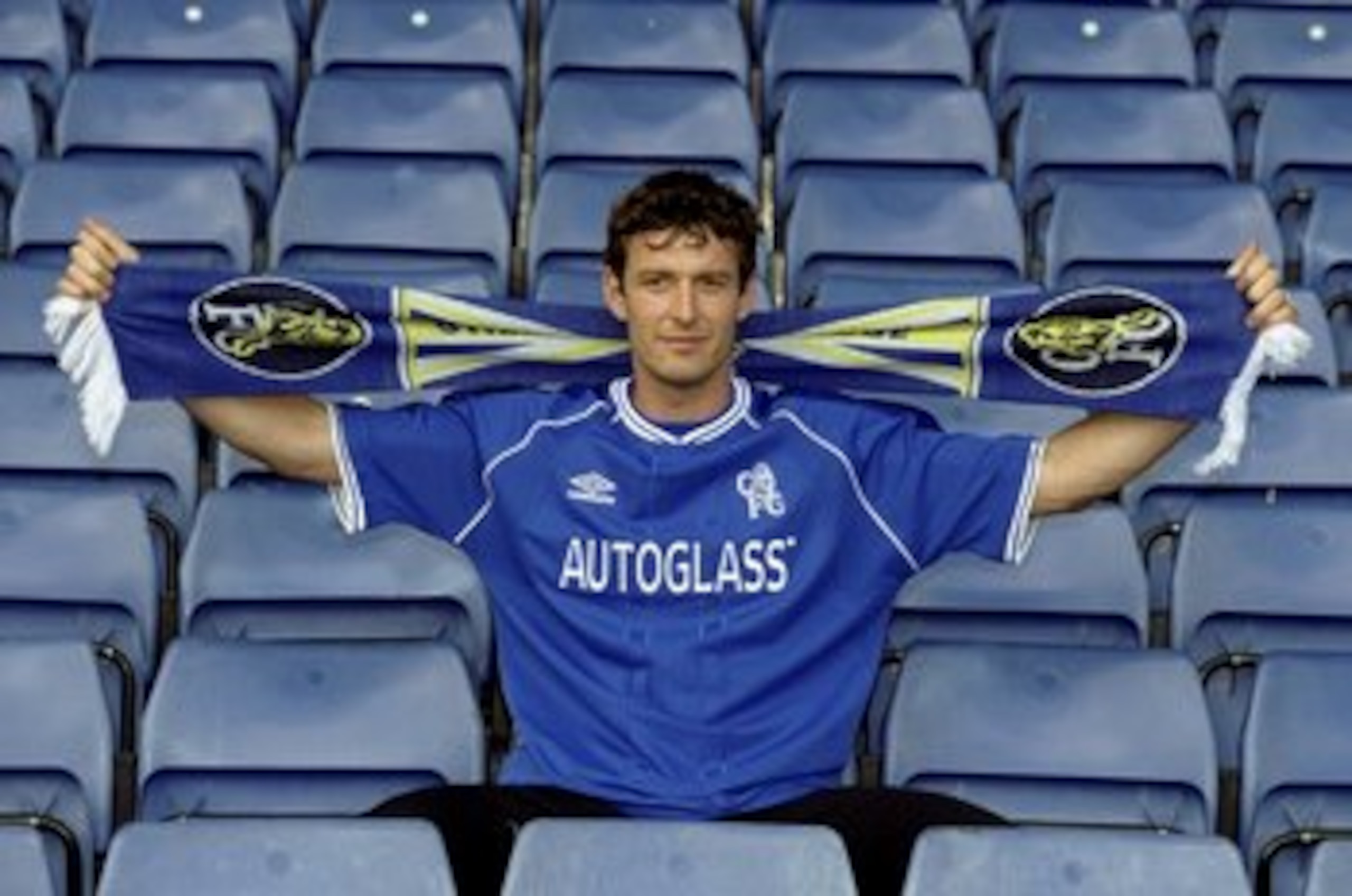 5 Jul 1999:  Chris Sutton the former Blackburn Rovers player signs for Chelsea Football Club for the fee of 10 million pounds during a photo-shoot held in Chelsea, England. \ Mandatory Credit: Craig Prentis /Allsport