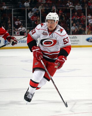 NEWARK, NJ - FEBRUARY 16:  Jeff Skinner #53 of the Carolina Hurricanes skates against the New Jersey Devils at the Prudential Center on February 16, 2011 in Newark, New Jersey.  (Photo by Bruce Bennett/Getty Images)