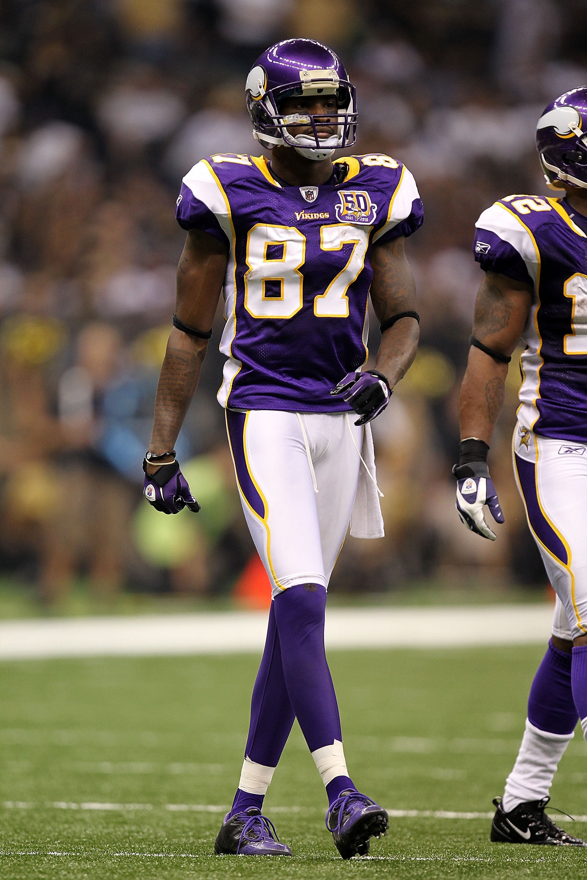 NEW ORLEANS - SEPTEMBER 09:  Bernard Berrian #87 of the Minnesota Vikings at Louisiana Superdome on September 9, 2010 in New Orleans, Louisiana.  (Photo by Ronald Martinez/Getty Images)