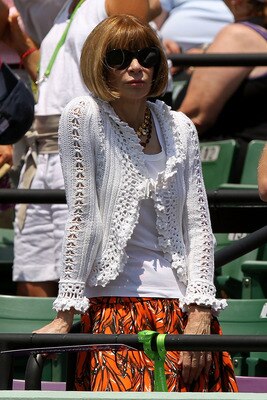 KEY BISCAYNE, FL - APRIL 03:  Editor-in-chief of American Vogue Anna Wintour watches the match between Rafael Nadal of Spain and Novak Djokovic of Serbia during the men's singles championship at the Sony Ericsson Open at Crandon Park Tennis Center on Apri