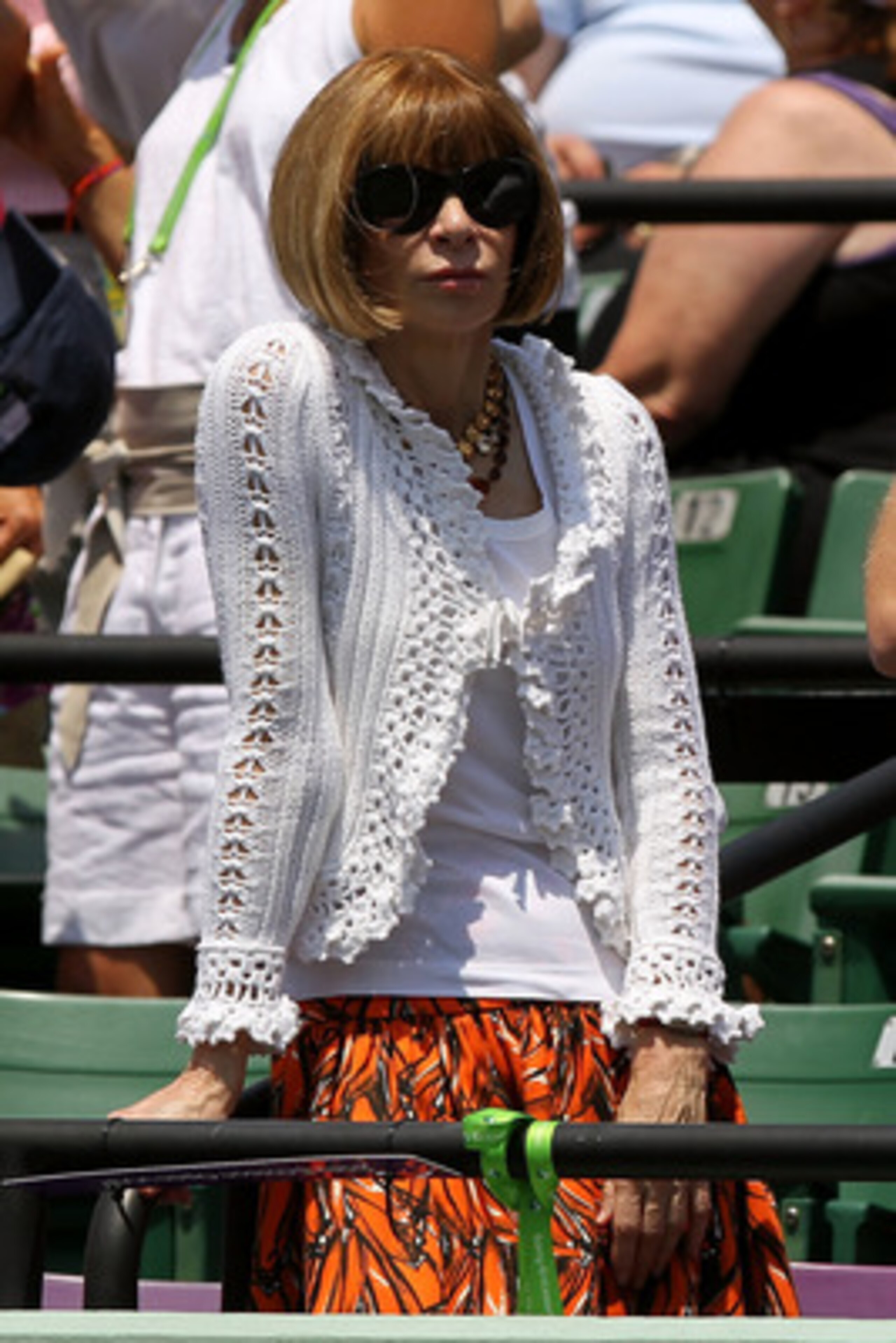 KEY BISCAYNE, FL - APRIL 03:  Editor-in-chief of American Vogue Anna Wintour watches the match between Rafael Nadal of Spain and Novak Djokovic of Serbia during the men's singles championship at the Sony Ericsson Open at Crandon Park Tennis Center on Apri