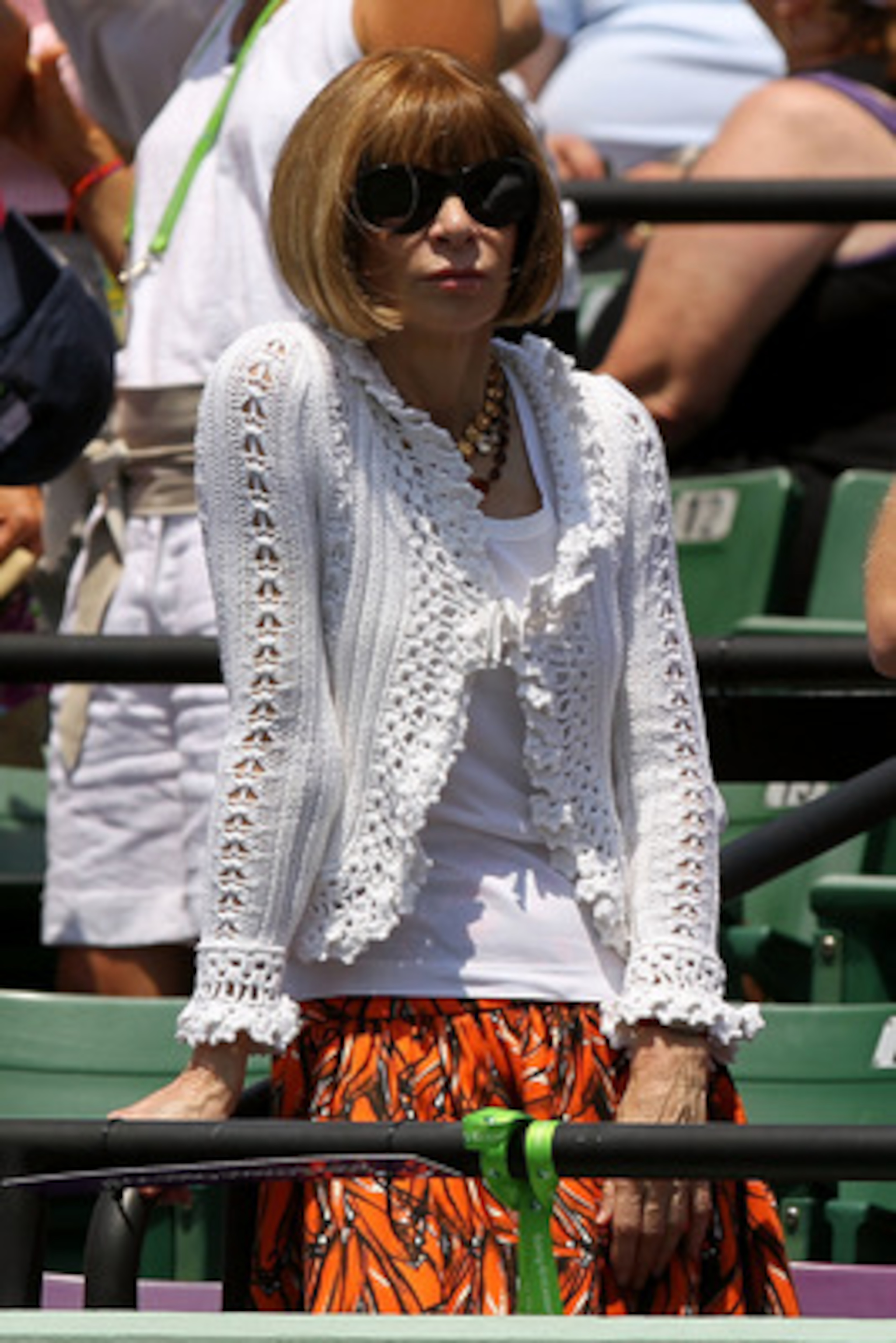 KEY BISCAYNE, FL - APRIL 03:  Editor-in-chief of American Vogue Anna Wintour watches the match between Rafael Nadal of Spain and Novak Djokovic of Serbia during the men's singles championship at the Sony Ericsson Open at Crandon Park Tennis Center on Apri