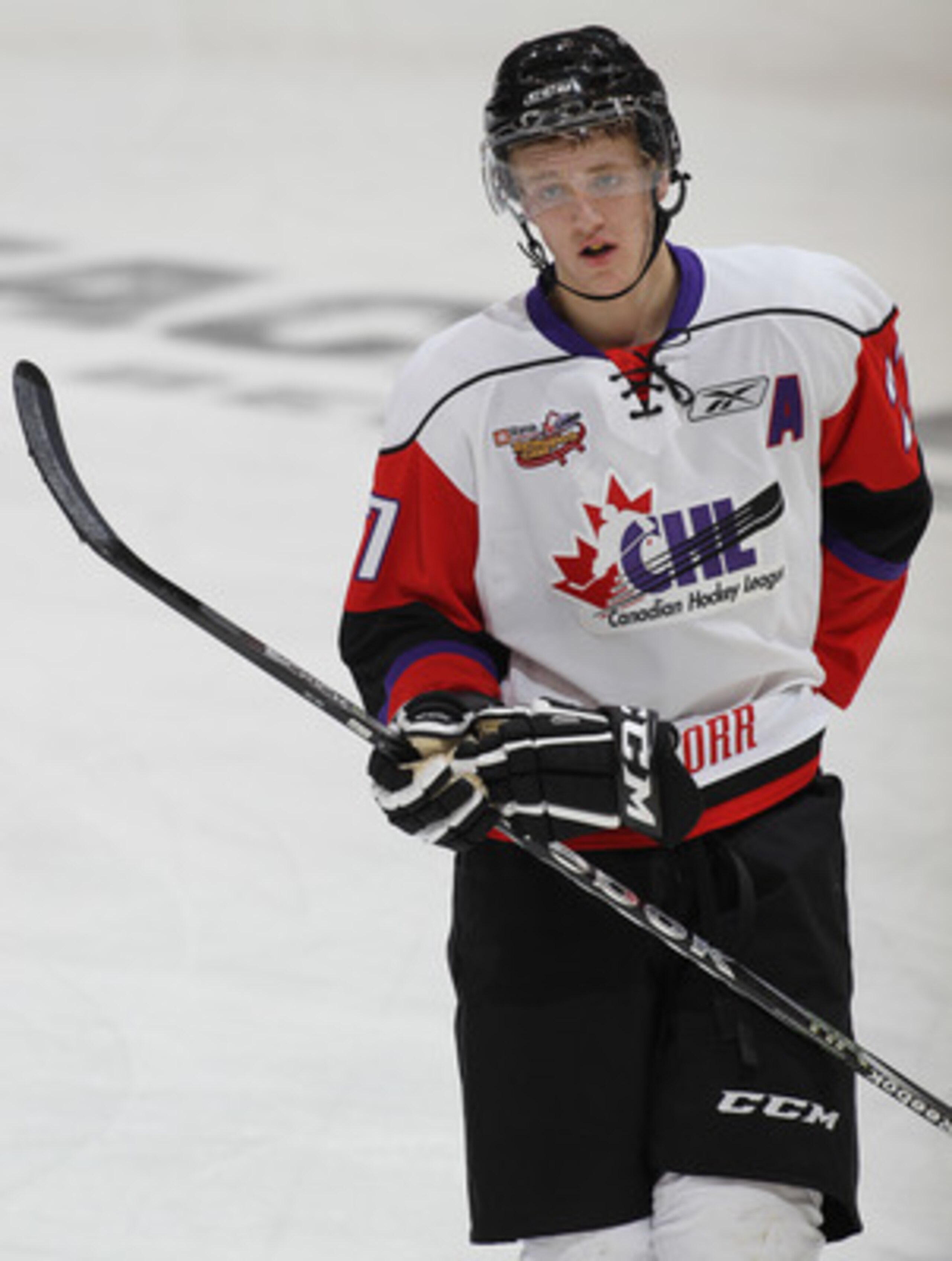 TORONTO, CAN - JANUARY 19:  Dougie Hamilton #27 of Team Orr waits for a faceoff against Team Cherry in the 2011 Home Hardware Top Prospects game on January 19, 2011 at the Air Canada Centre in Toronto, Canada. Team Orr defeated Team Cherry 7-1. (Photo by