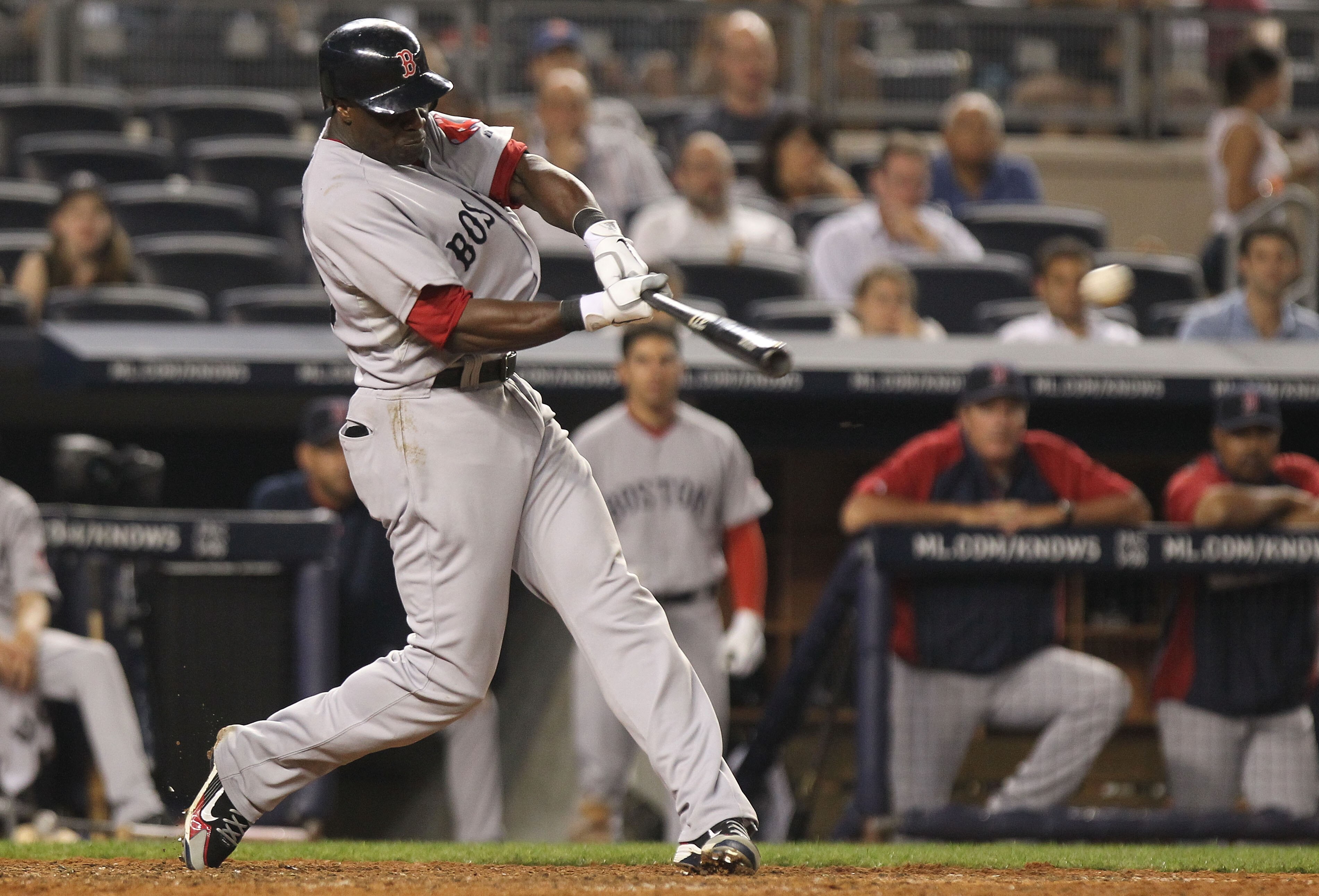 NEW YORK, NY - JUNE 09: Mike Cameron #23 of the Boston Red Sox hits a RBI double in the seventh inning against the New York Yankees on June 9, 2011 at Yankee Stadium in the Bronx borough of New York City.  (Photo by Nick Laham/Getty Images)